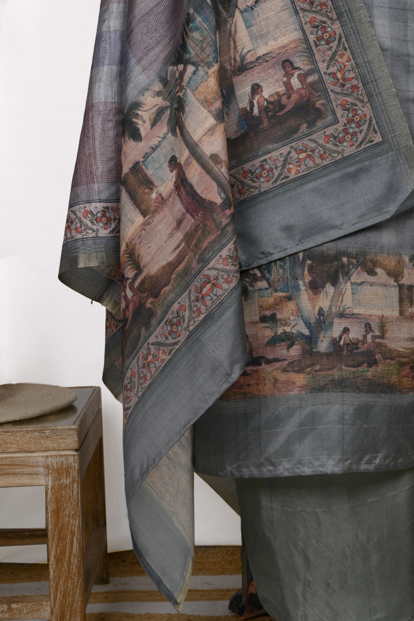 Grey Art Tussar Unstitch Suit with Dupatta - R157-SPR2454A