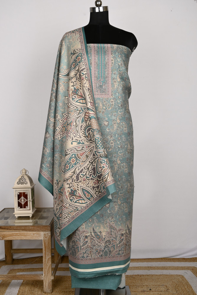 Image of Green Spun Printed Suit Set with Spun Dupatta - 1000-70341B