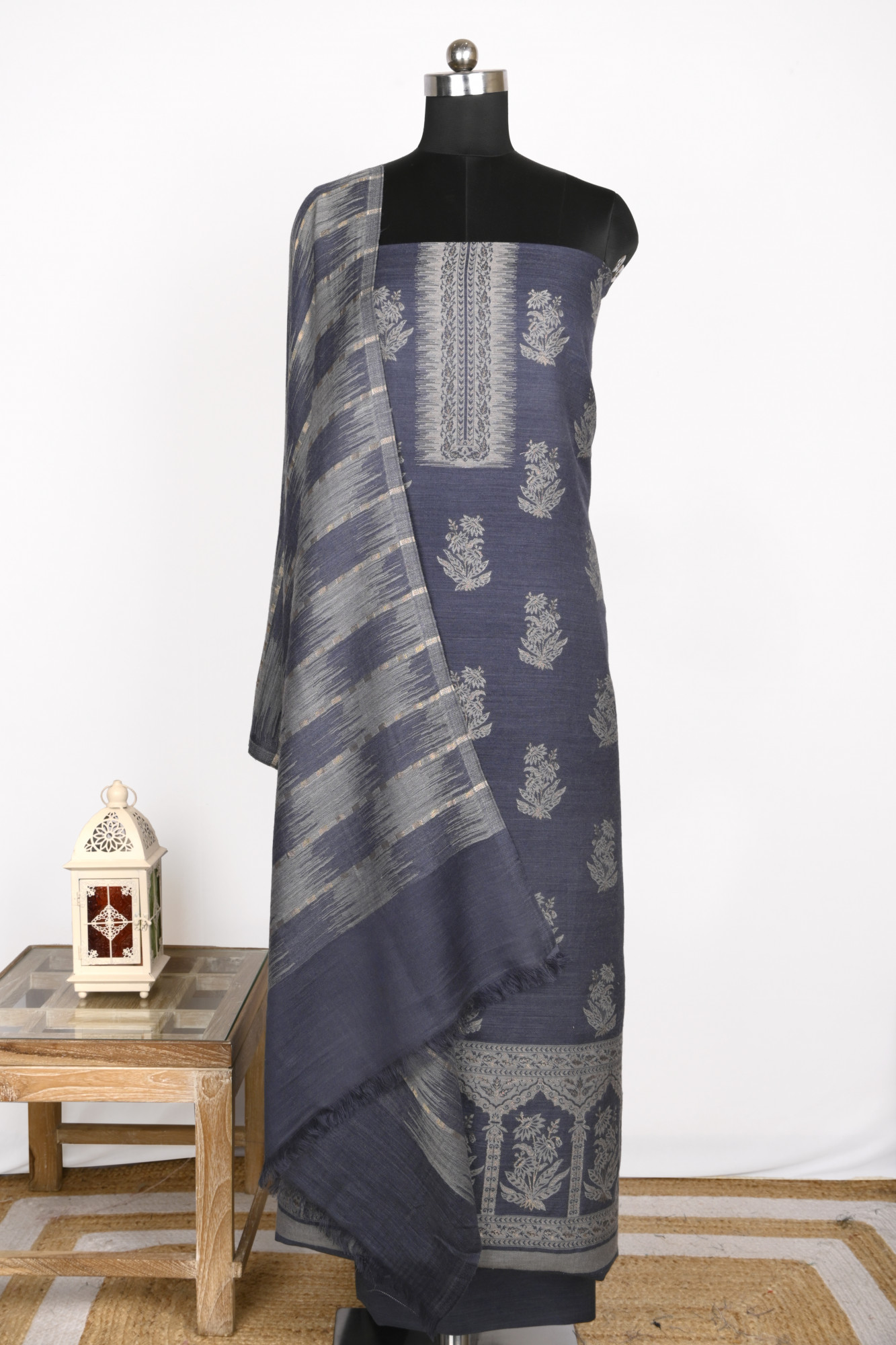 Grey Pashmina Suit Set with Pashmina Dupatta - PASH1403A
