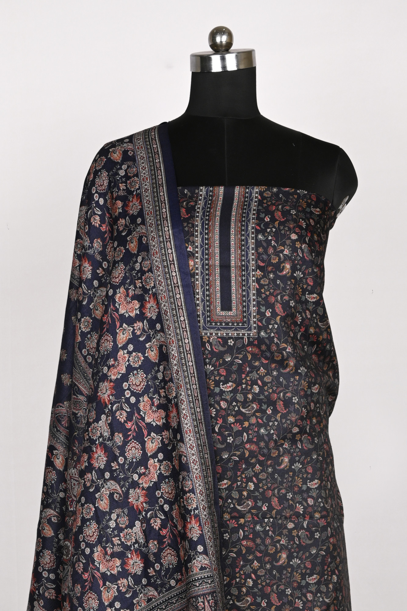 Blue Spun Printed Suit Set with Spun Dupatta - 1000-70372