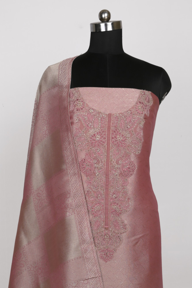 Image of Pink Silk Beautiful Unstitch suit set with Dupatta - R157-SPR2409B