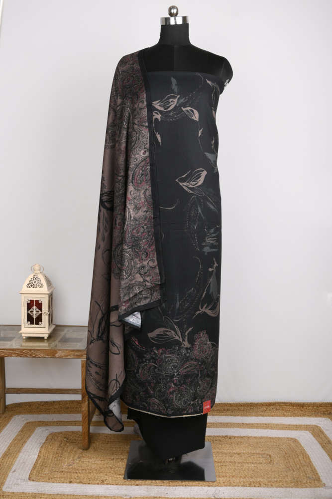 Image of Black Printed Spun Suit Set With Spun Dupatta - VARV06-1B