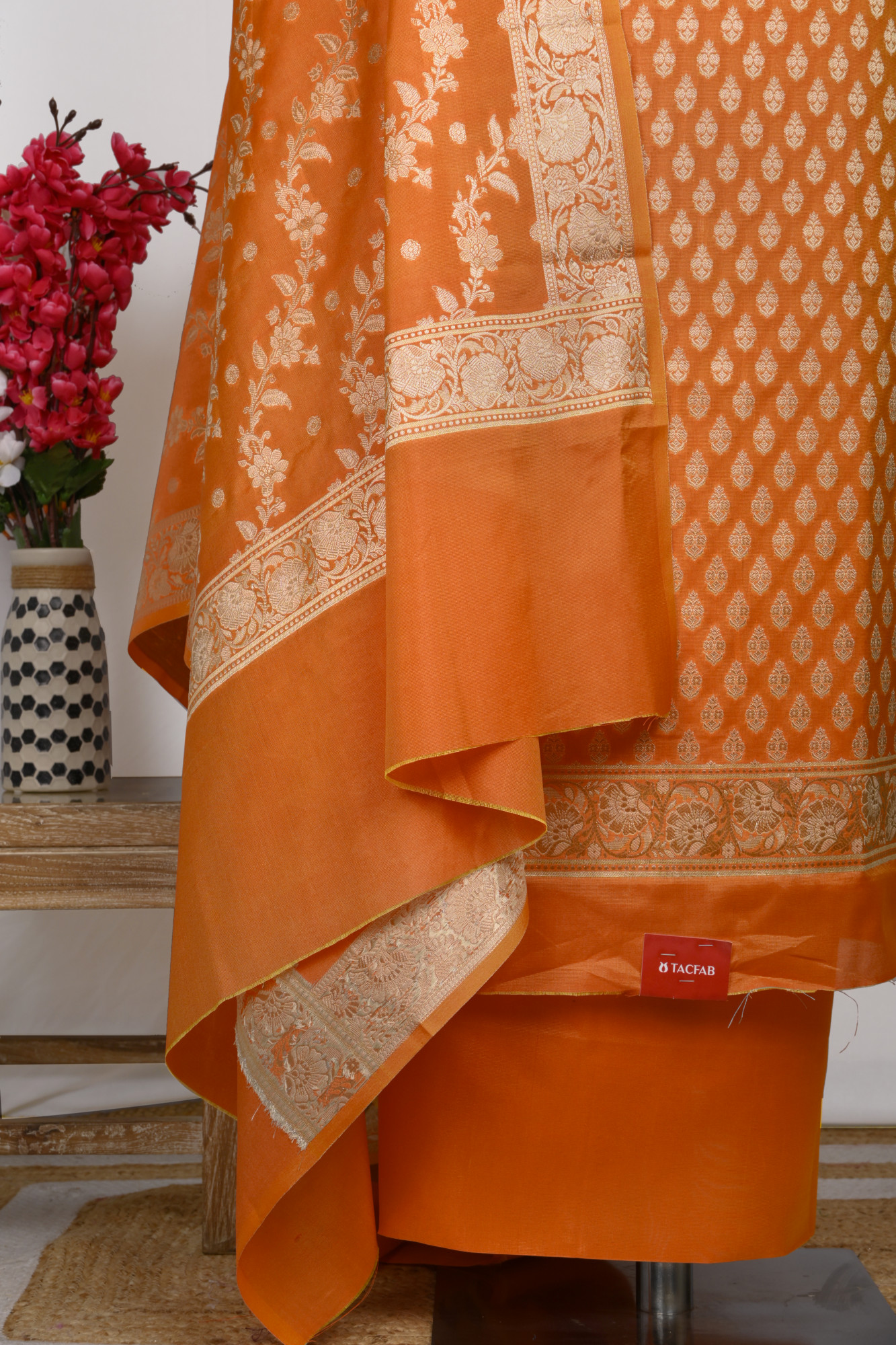 Orange Chanderi silk Suit Set with Chanderi silk Dupatta - 1021-CHDERI-1B