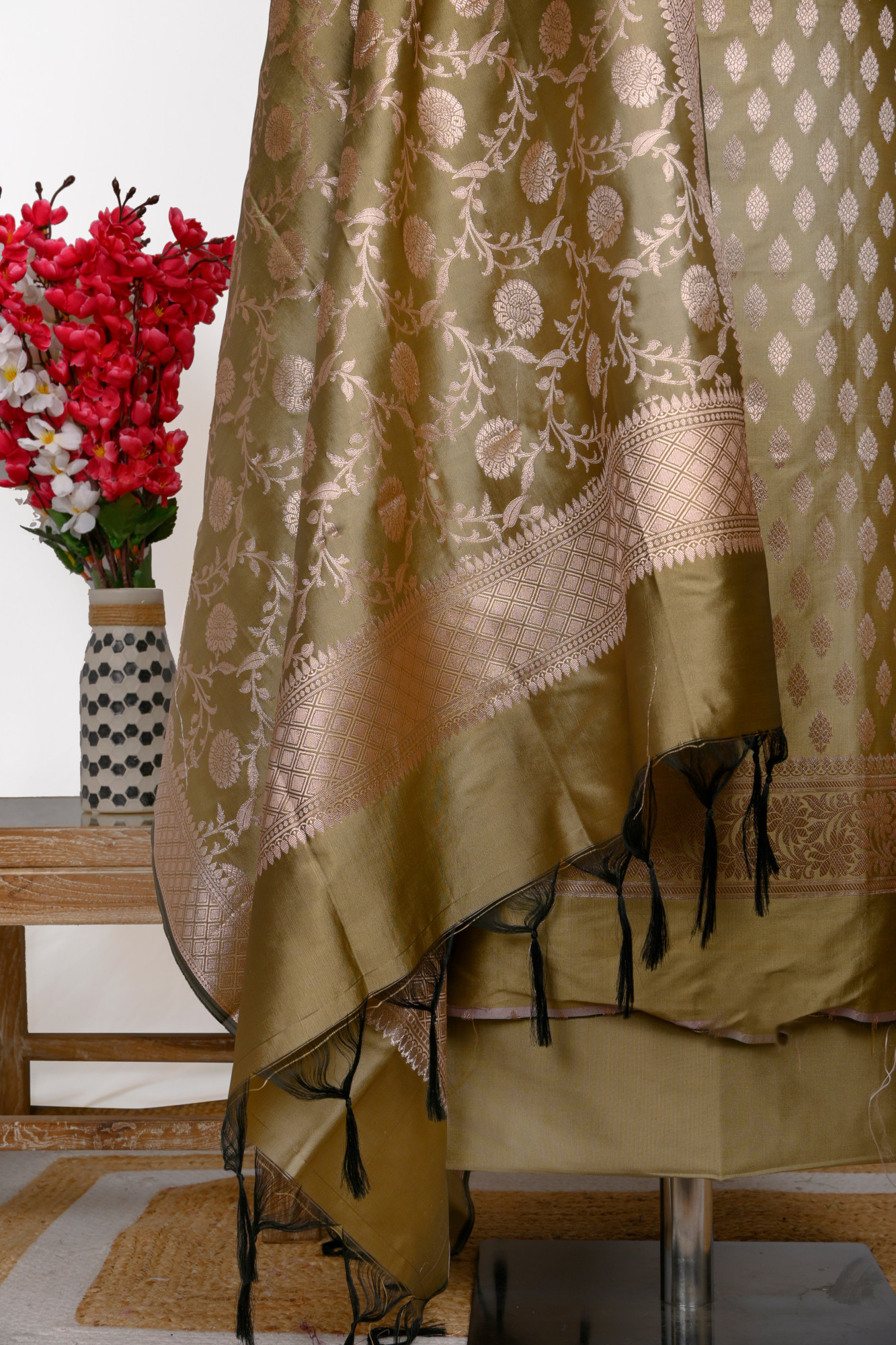 Mehndi Chanderi silk Suit Set with Chanderi silk Dupatta - 1021-JNF-6G