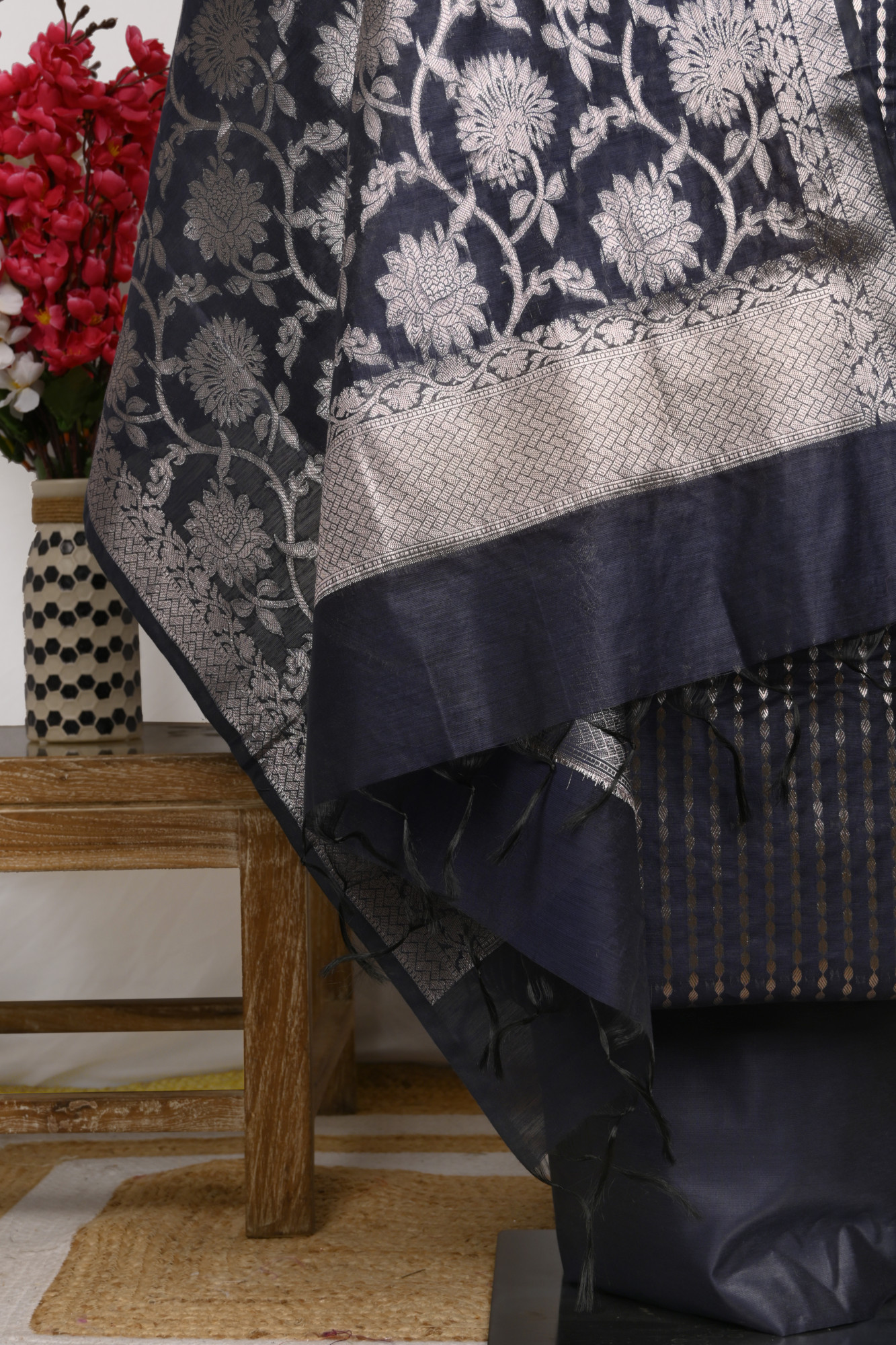 Blue Chanderi silk Suit Set with Chanderi silk Dupatta - 1021-NMRNCK-1A