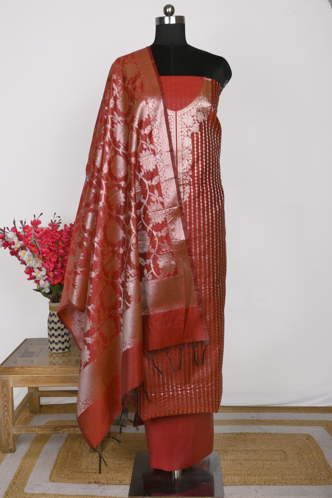 Maroon Chanderi silk Suit Set with Chanderi silk Dupatta - 1021-NMRNCK-1D