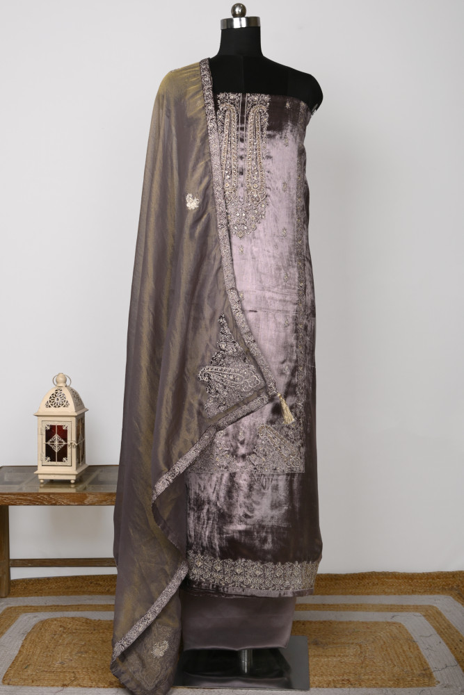 Image of Purple Velvet Suit Set with Beautiful Shimmer Dupatta - NAY2061C