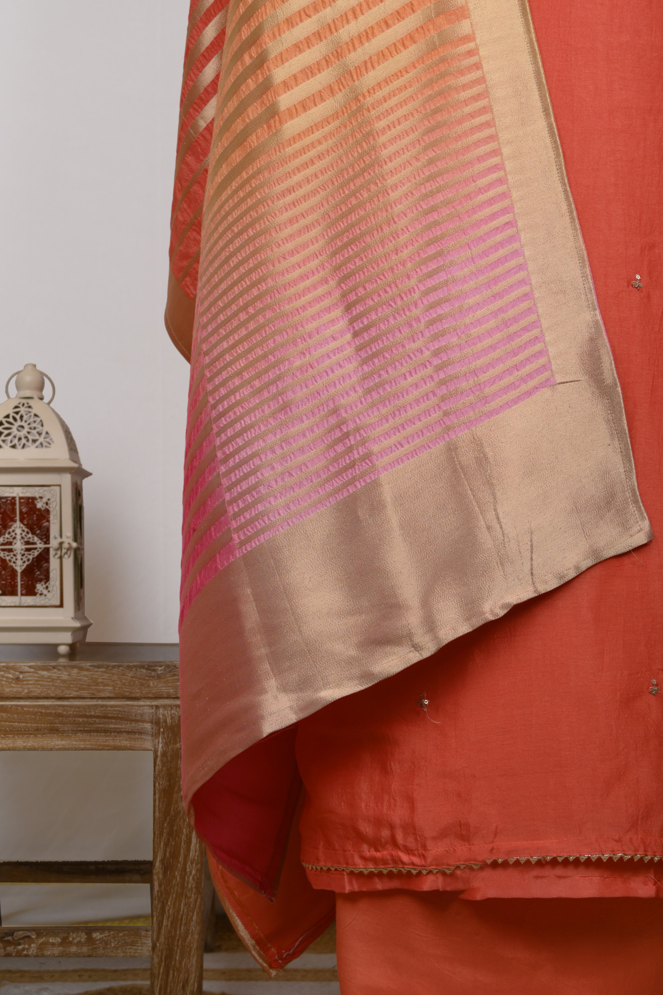 Orange Silk Suit Set with Silk Dupatta - 131-DLS7356A