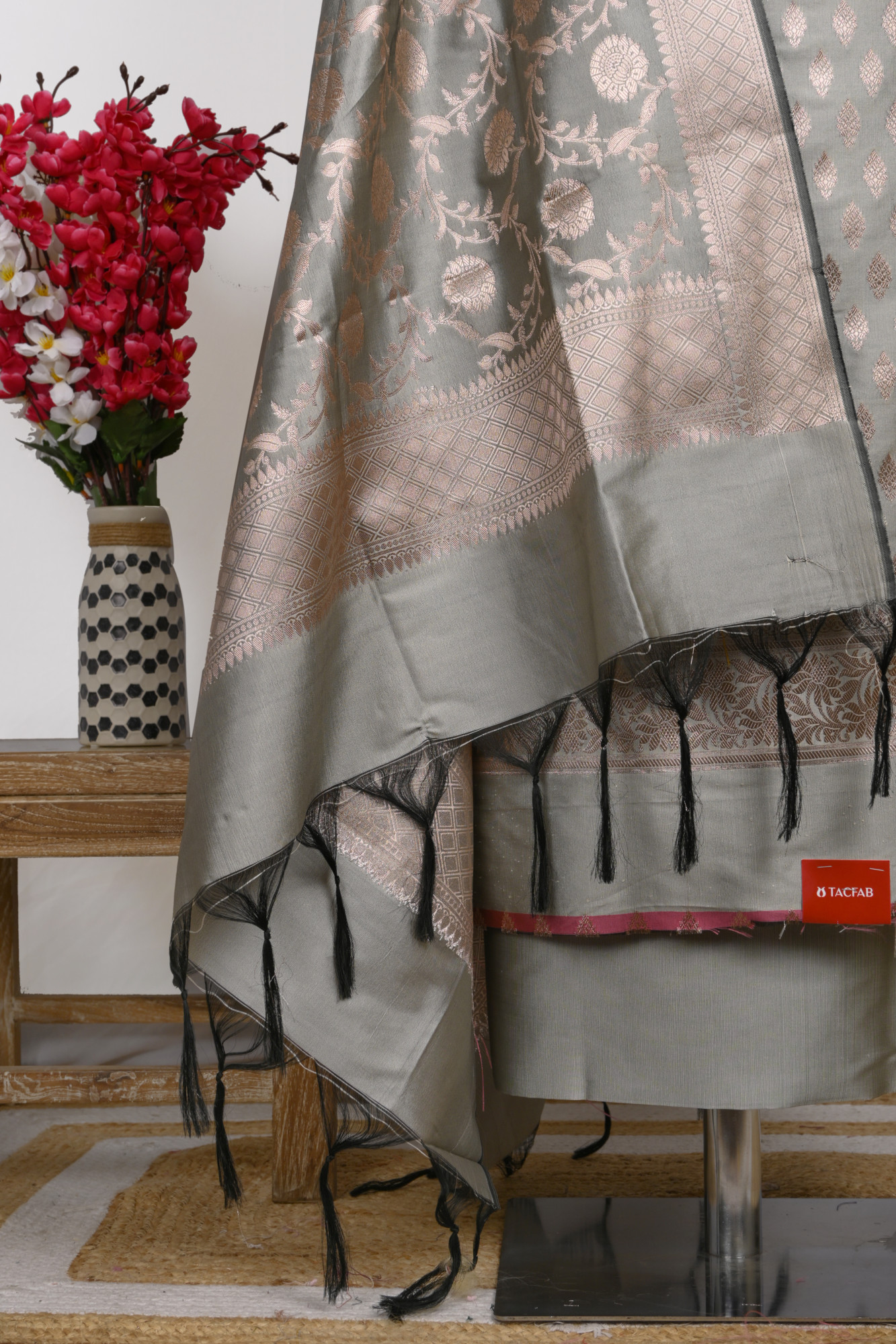 Grey Cotton Satin Suit Set with Beautiful Dupatta - 1021-JNF-6E