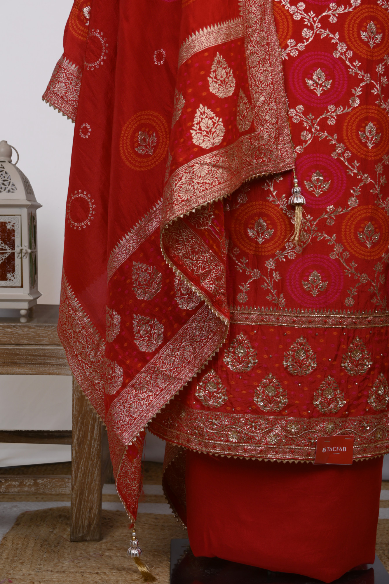 Red Chanderi silk Suit Set with Shimmer Dupatta - 639-PFJ4963