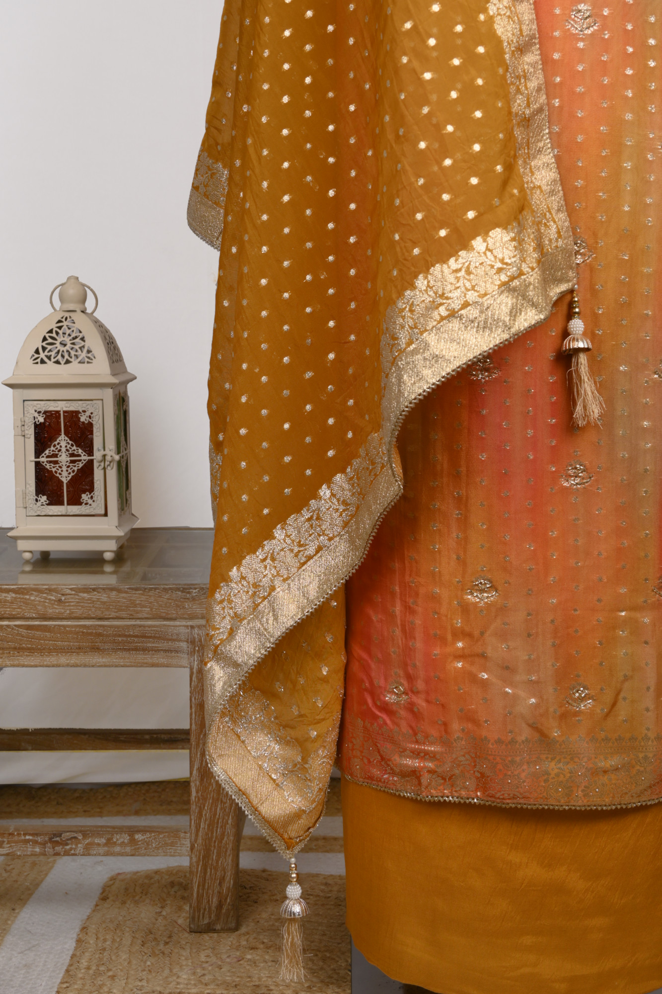 Orange Muslin Suit Set with Muslin Dupatta - 639-MFJ53225