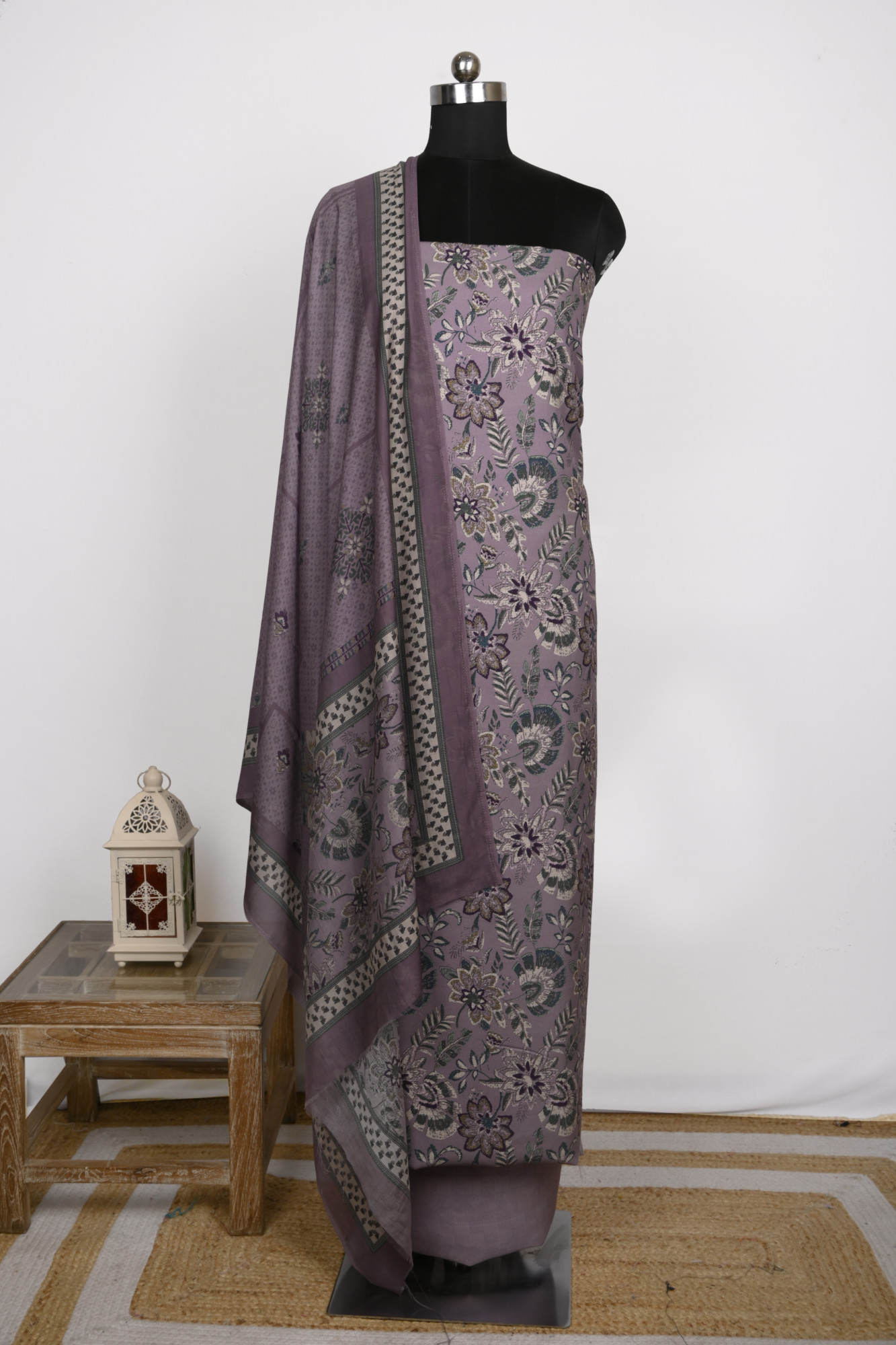 Mauve Spun Suit Set with Muslin Dupatta - 131-7851A