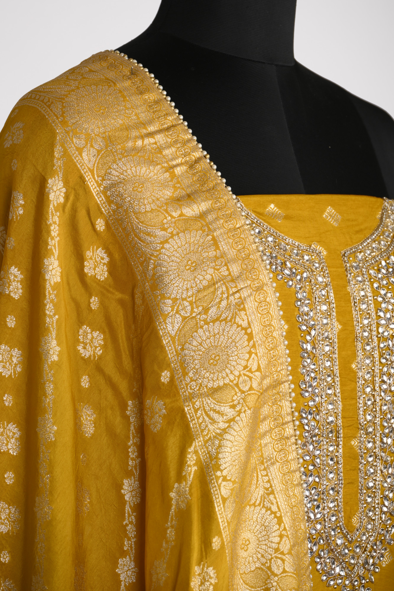 Yellow Muslin Suit Set with Chanderi Dupatta - 639-JFJ987