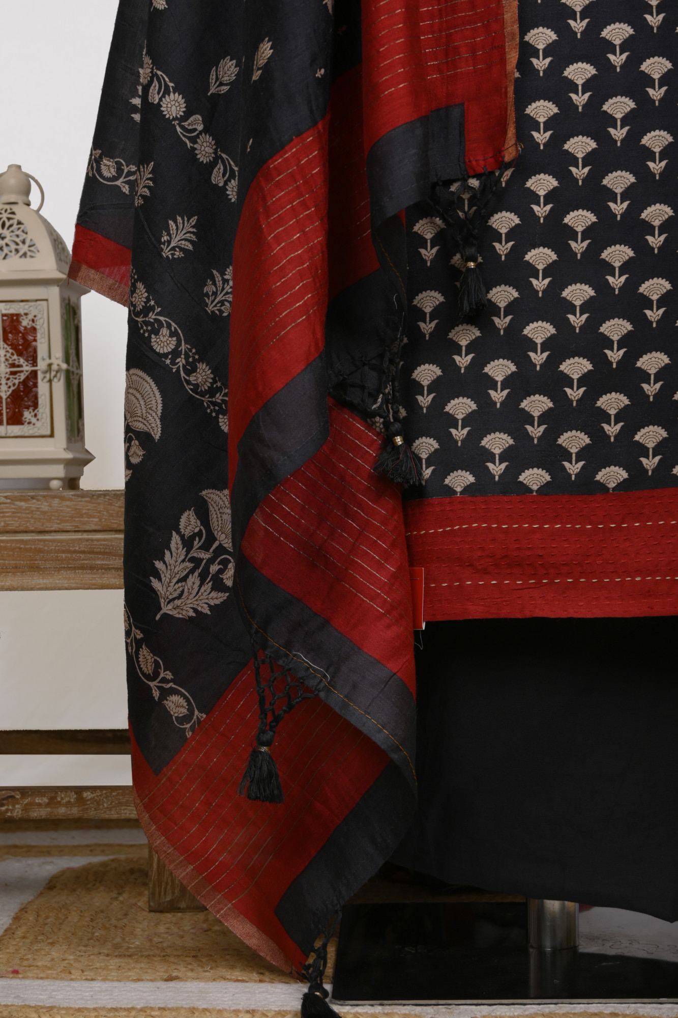 Black Pashmina Suit Set with Pashmina Dupatta - 799-15202-4B