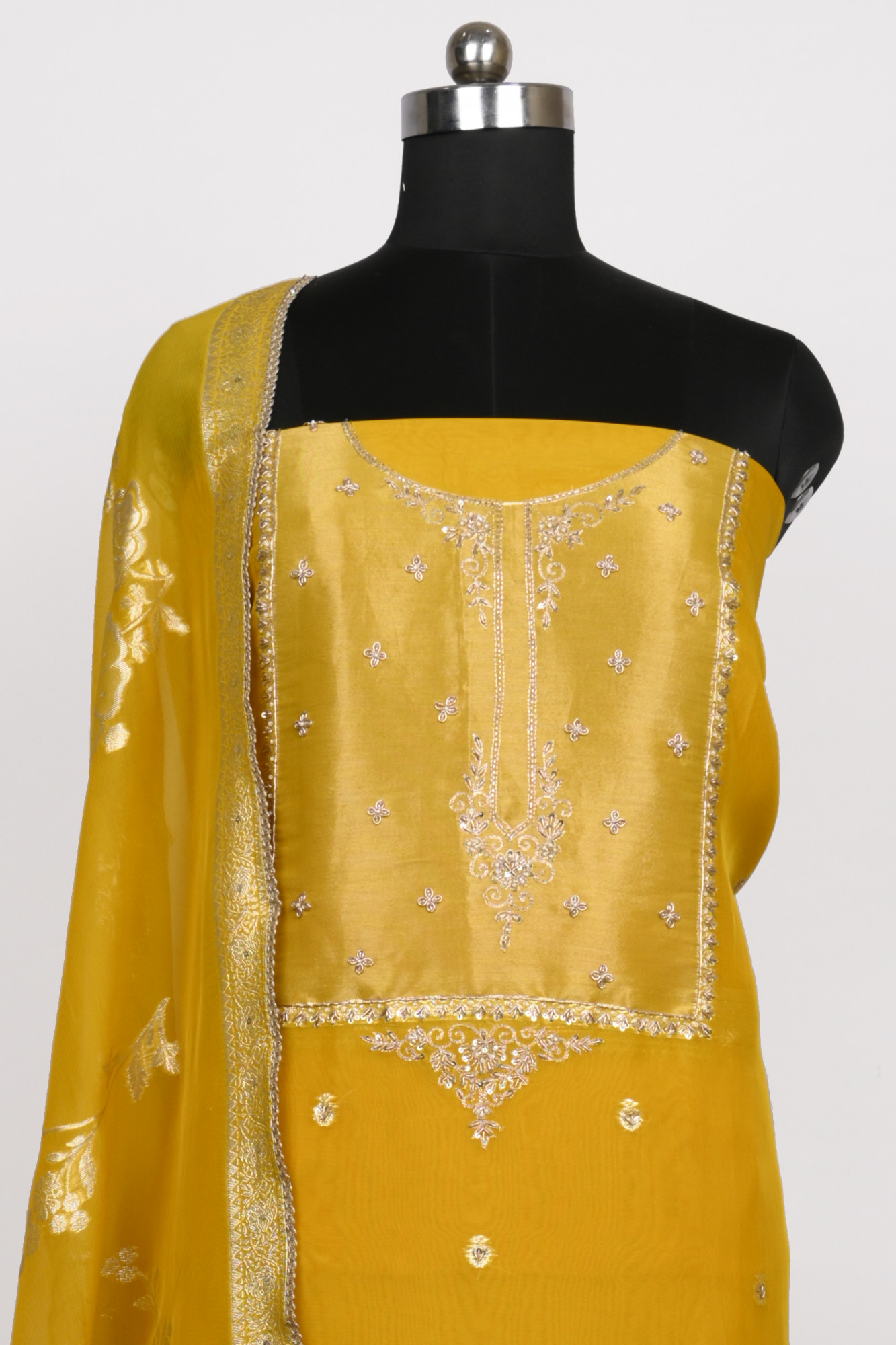 Yellow Organza Suit Set with Organza Dupatta - 131-GD633A
