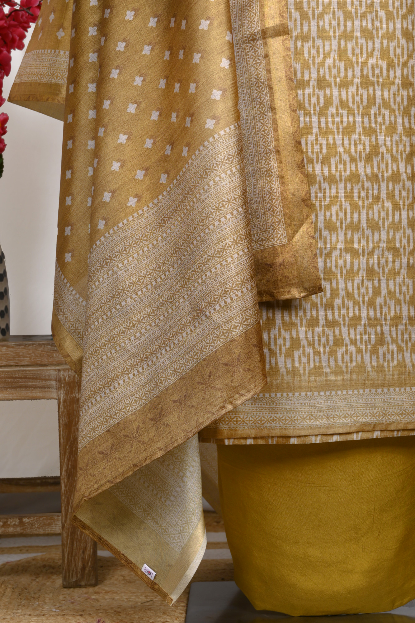 Mehndi Tassar silk Suit set with Tassar Dupatta - 220-9072A