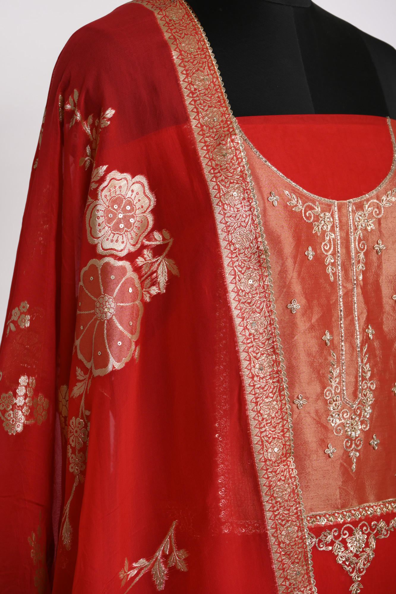 Red Organza Suit Set with Organza Dupatta - 131-GD633C