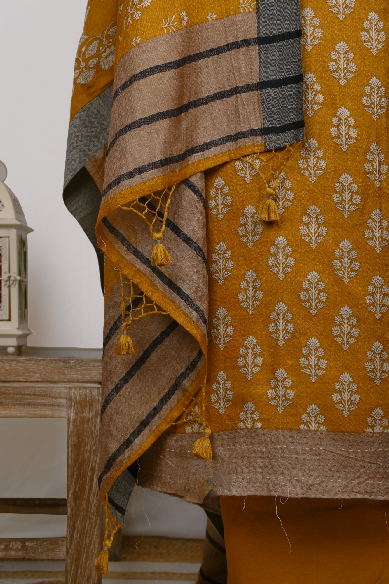 Mustard Pashmina Suit Set with Pashmina Dupatta - 799-16002-7A