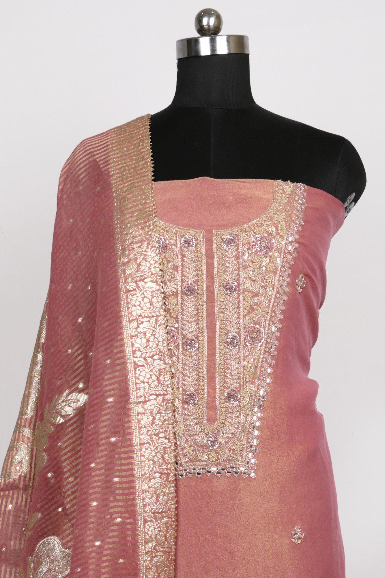 Pink Shimmer Suit Set with Chanderi Silk Dupatta - 131-GD142C