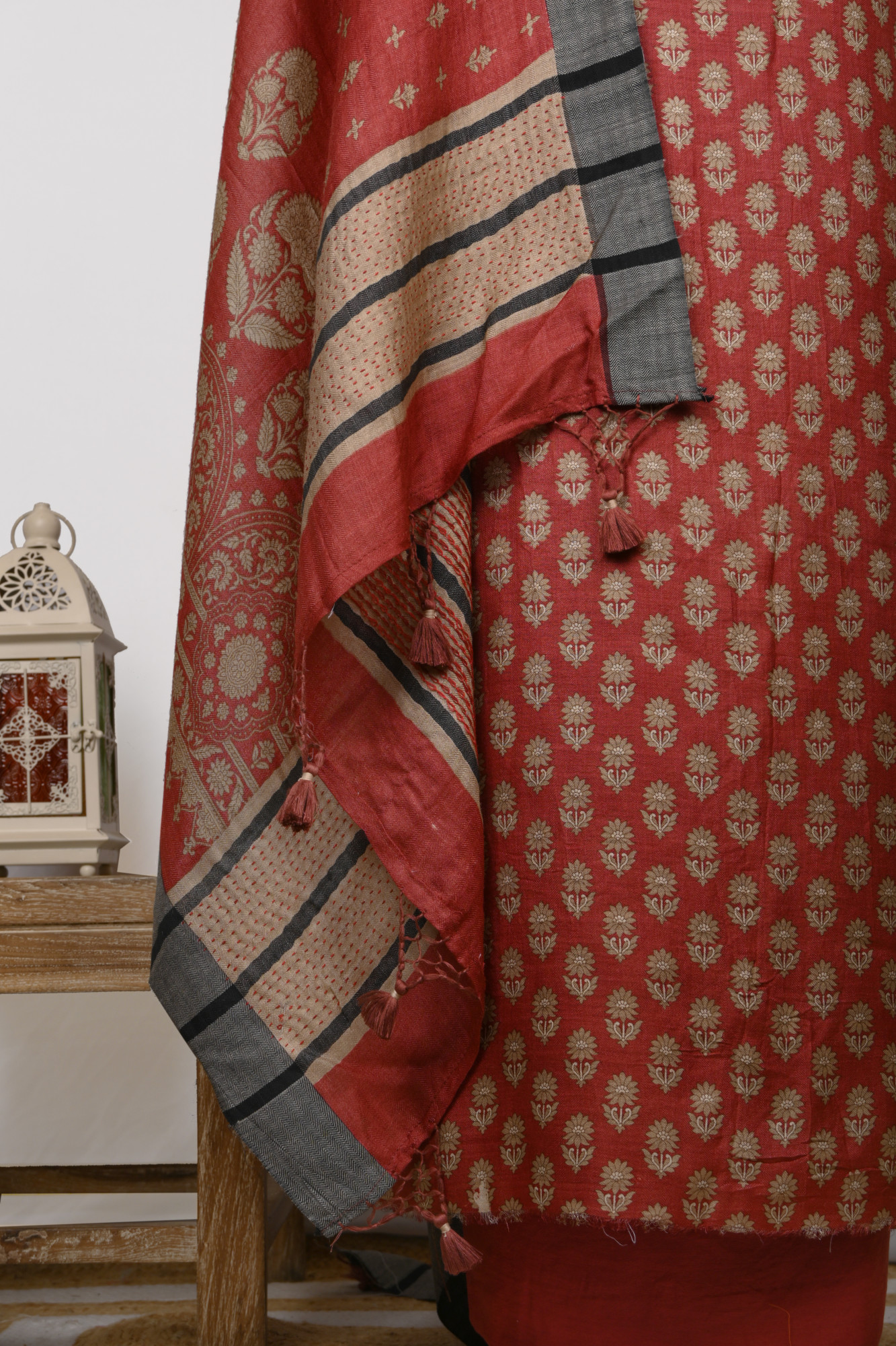 Maroon Pashmina Suit Set with Pashmina Dupatta - 799-16001-11B