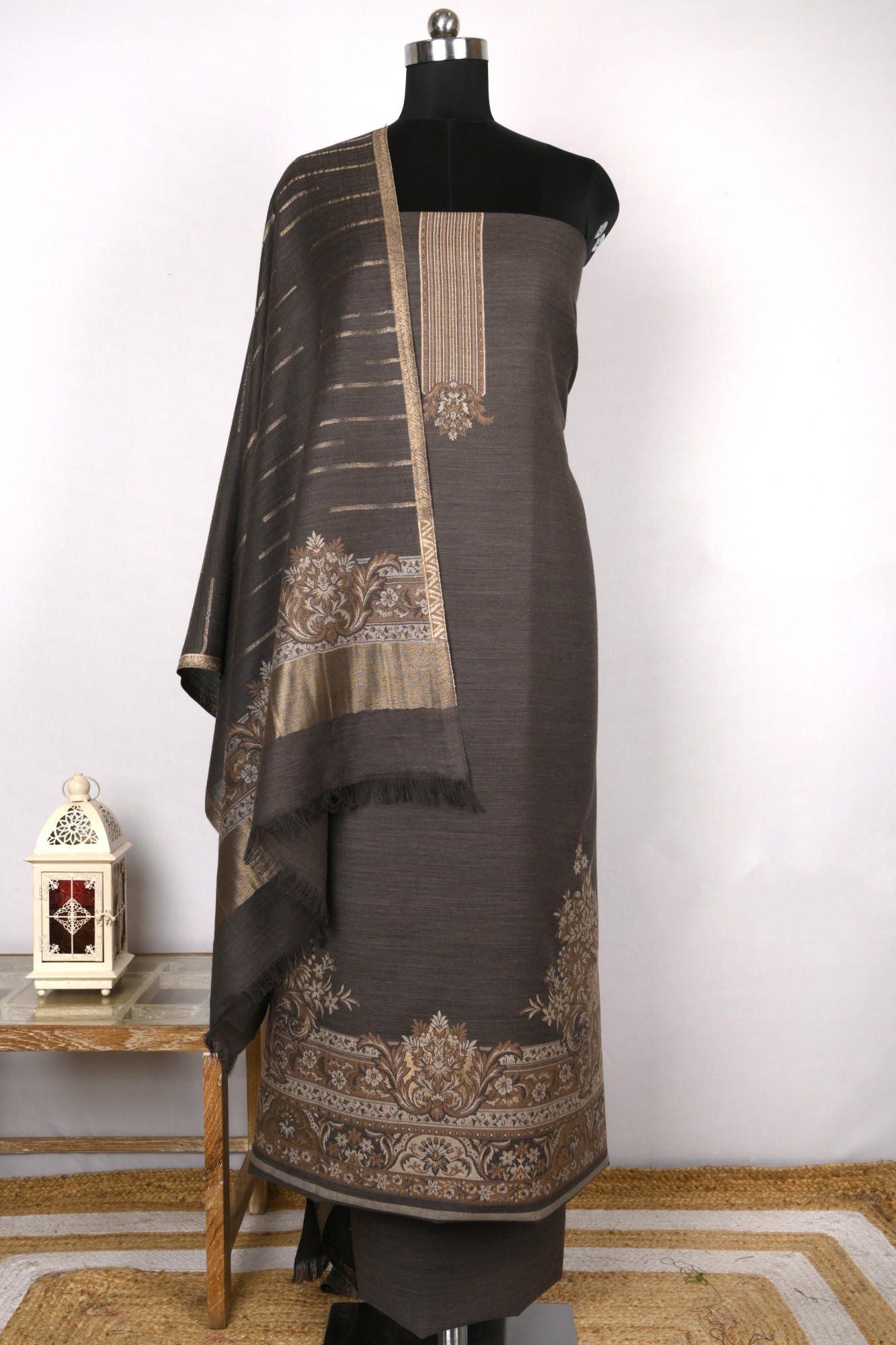 Brown Pashmina Suit with Pashmina Dupatta - PASH1413A