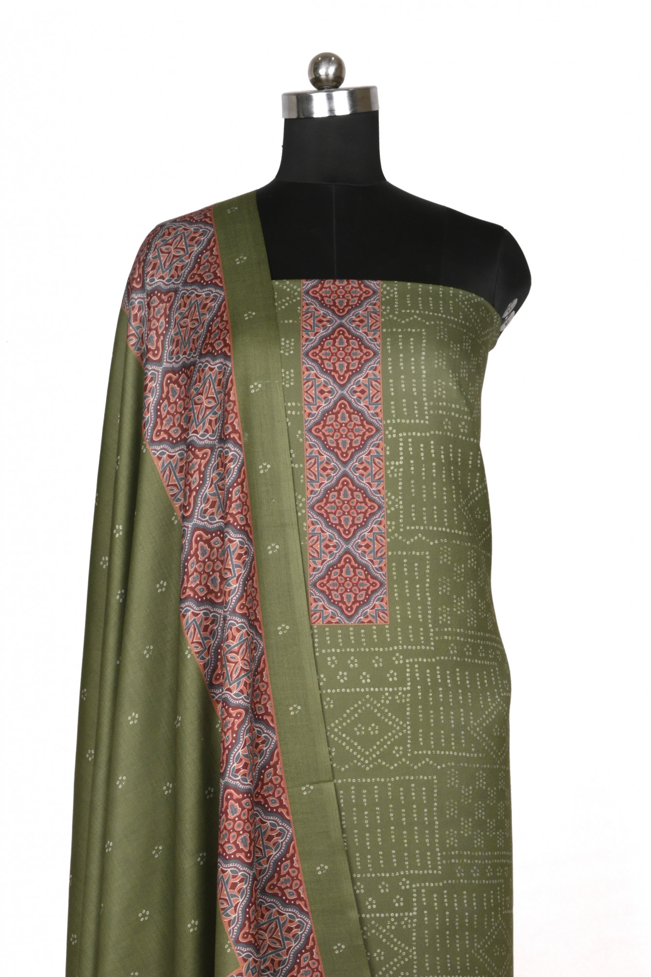 Green Printed Spun Suit Set With Spun Dupatta - 131-1846C