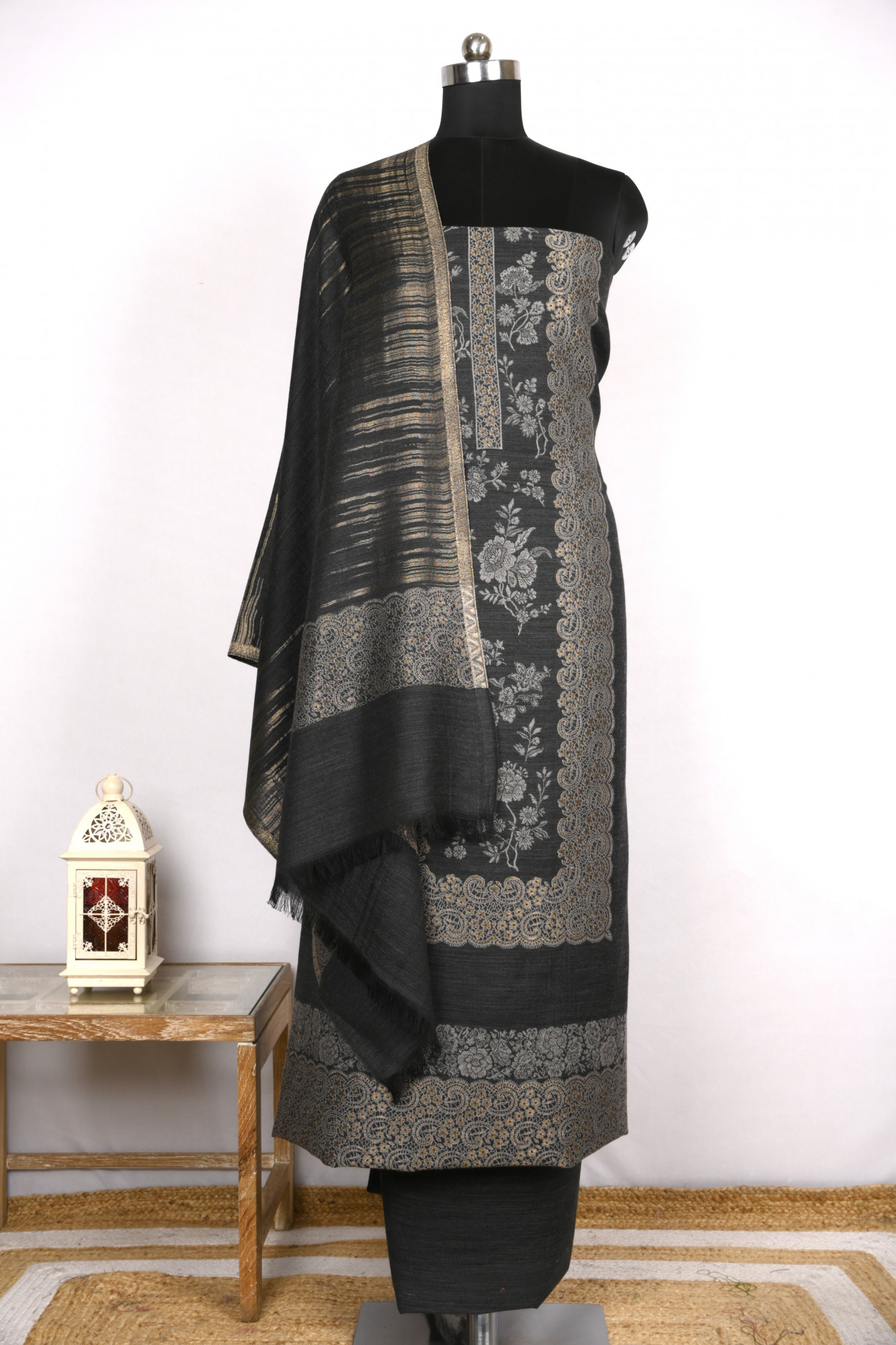 Black Pashmina Suit with Pashmina Dupatta - PASH1414C