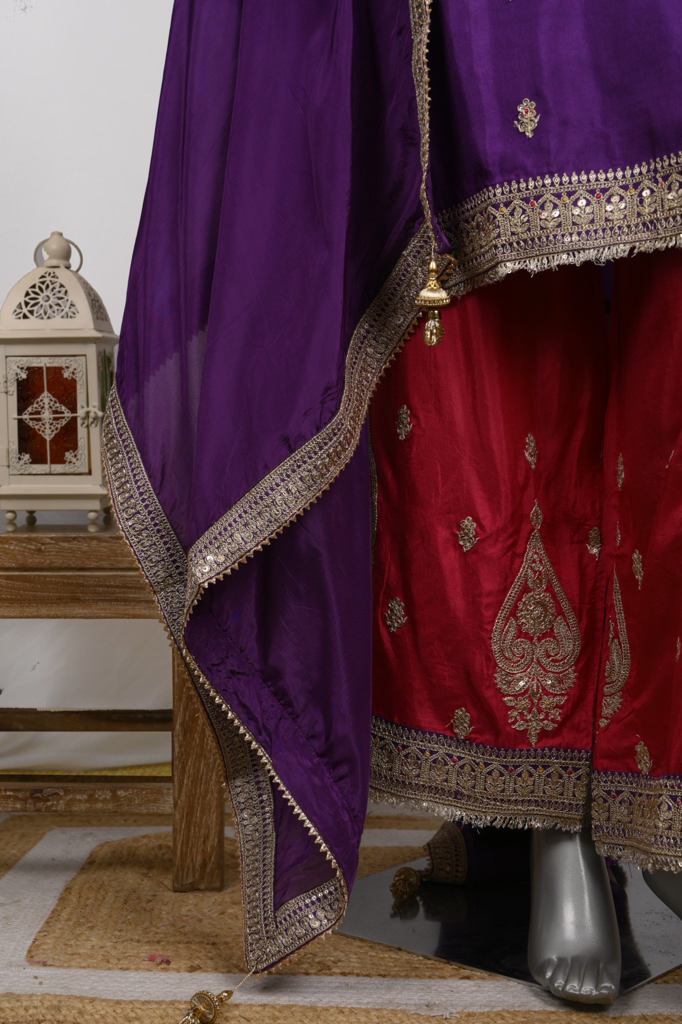 Purple Satin Stitched Suit Set with Dupatta - 1023-1008A