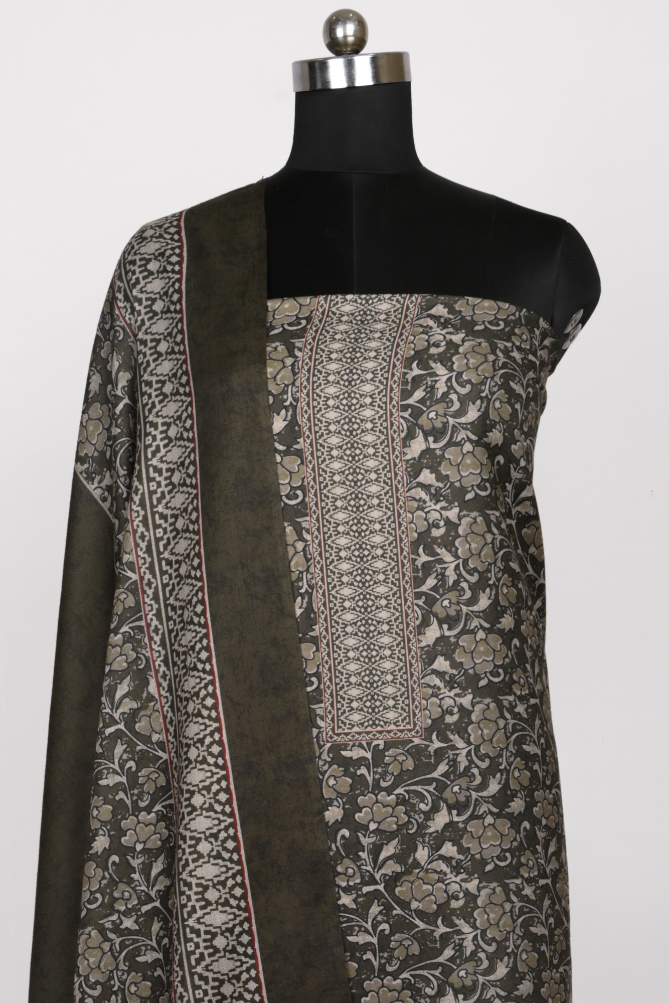 Mehndi Spun Suit Set with Beautiful Dupatta - 131-1845C