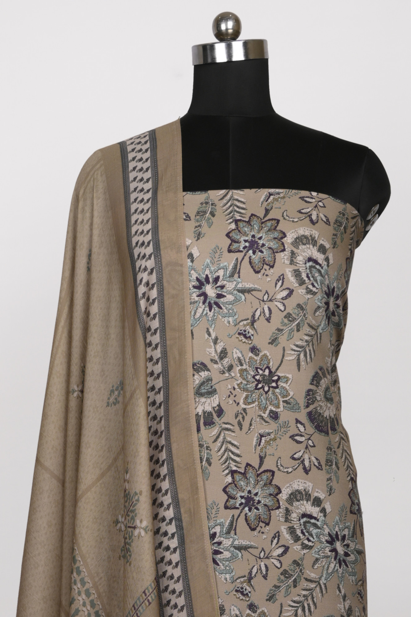 Beige Spun Suit Set with Beautiful Dupatta - 131-7851C