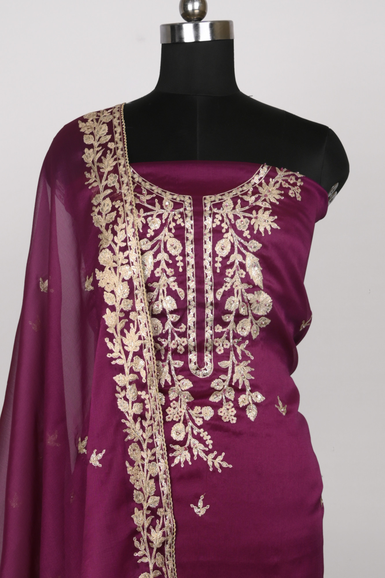 Purple Silk Unstitch suit set with Dupatta - 131-51504
