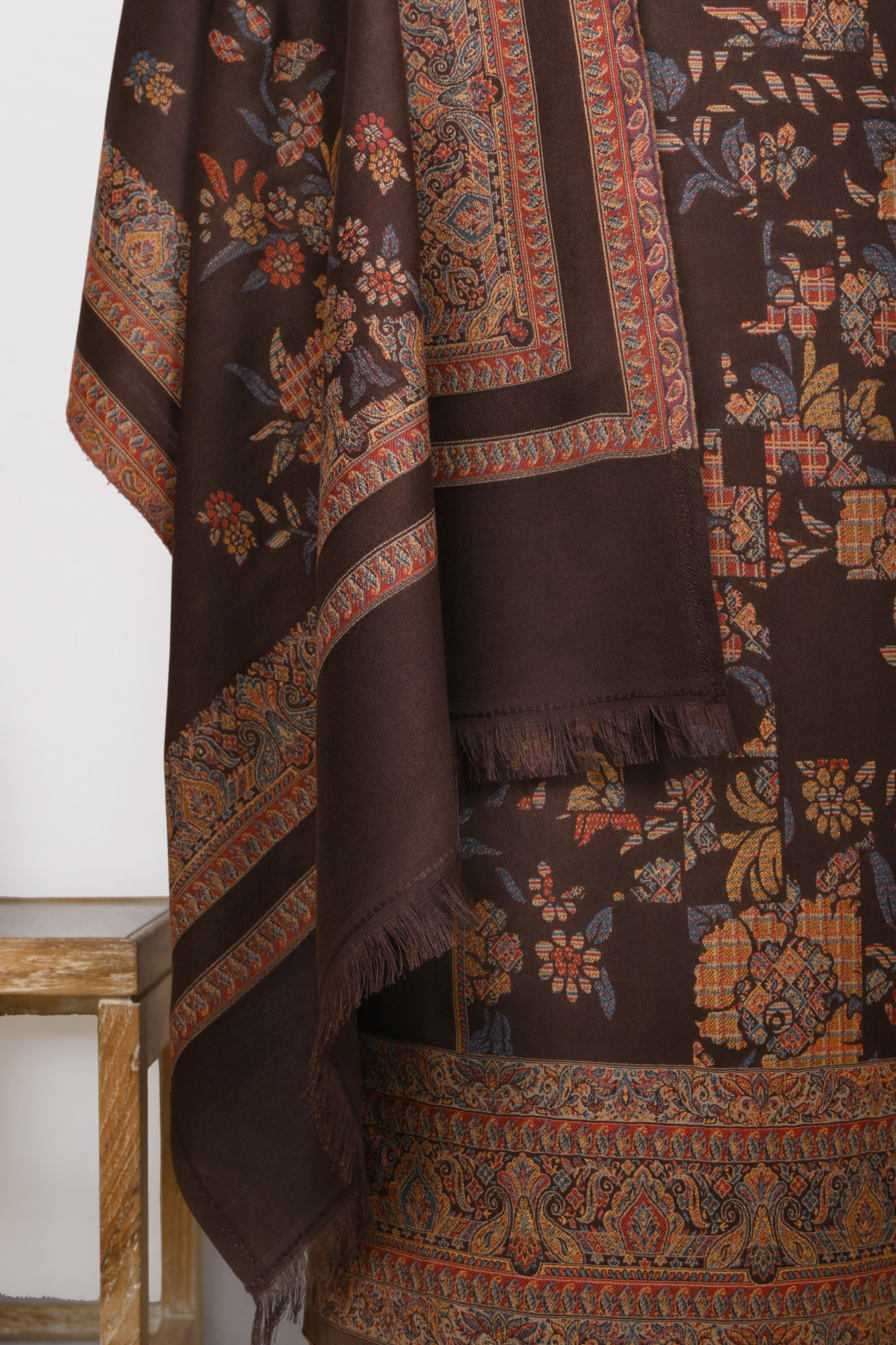 Brown Printed Pashmina Suit Set With Pashmina Dupatta - 1000-0484