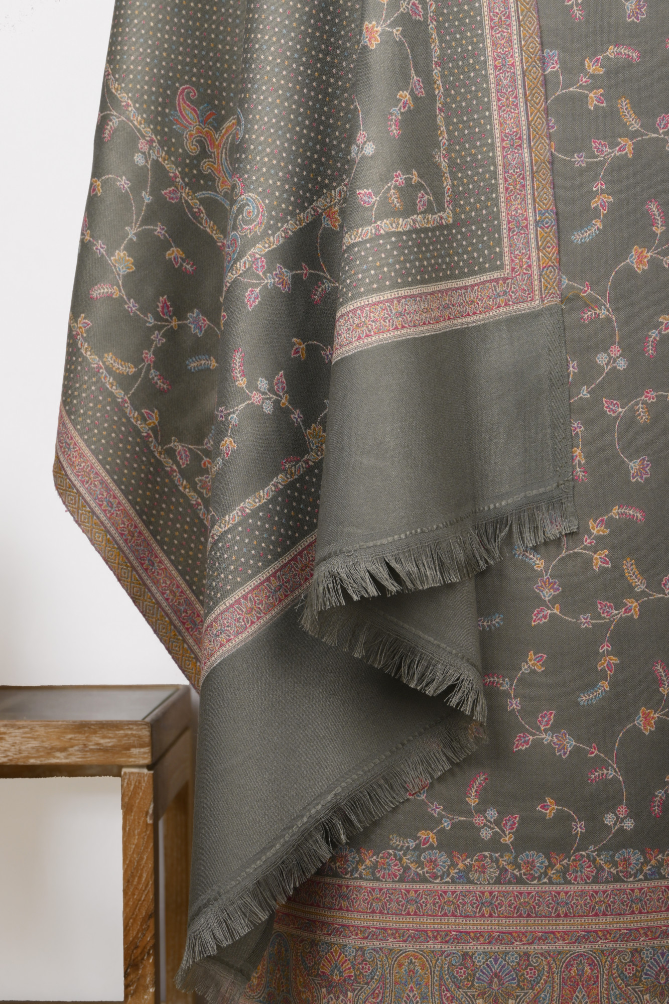 Grey Printed Pashmina Suit Set With Dupatta - 1000-0481A