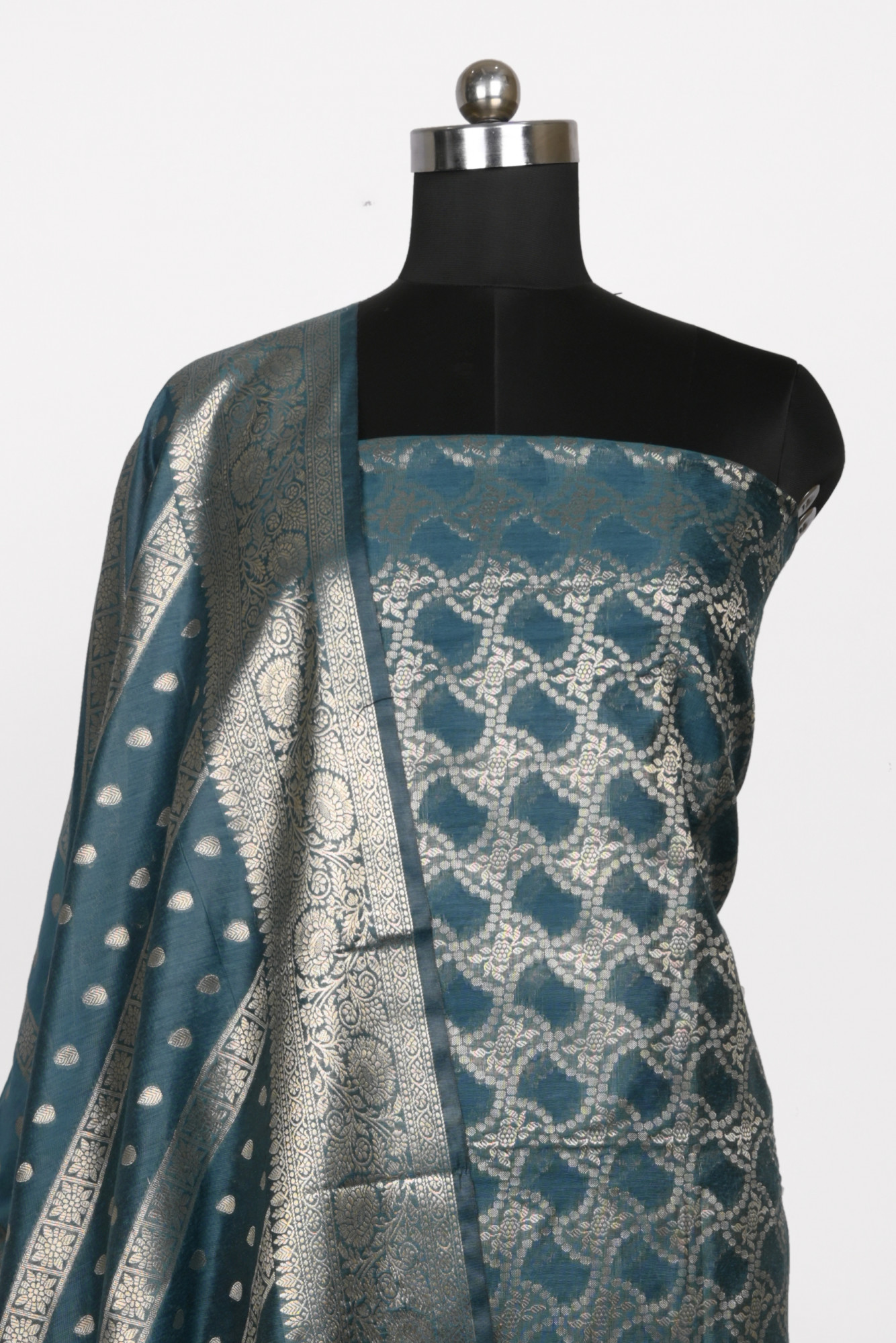 Blue Chanderi Silk Unstitch suit set with Chanderi  silk Dupatta - 1021-NMR-4A