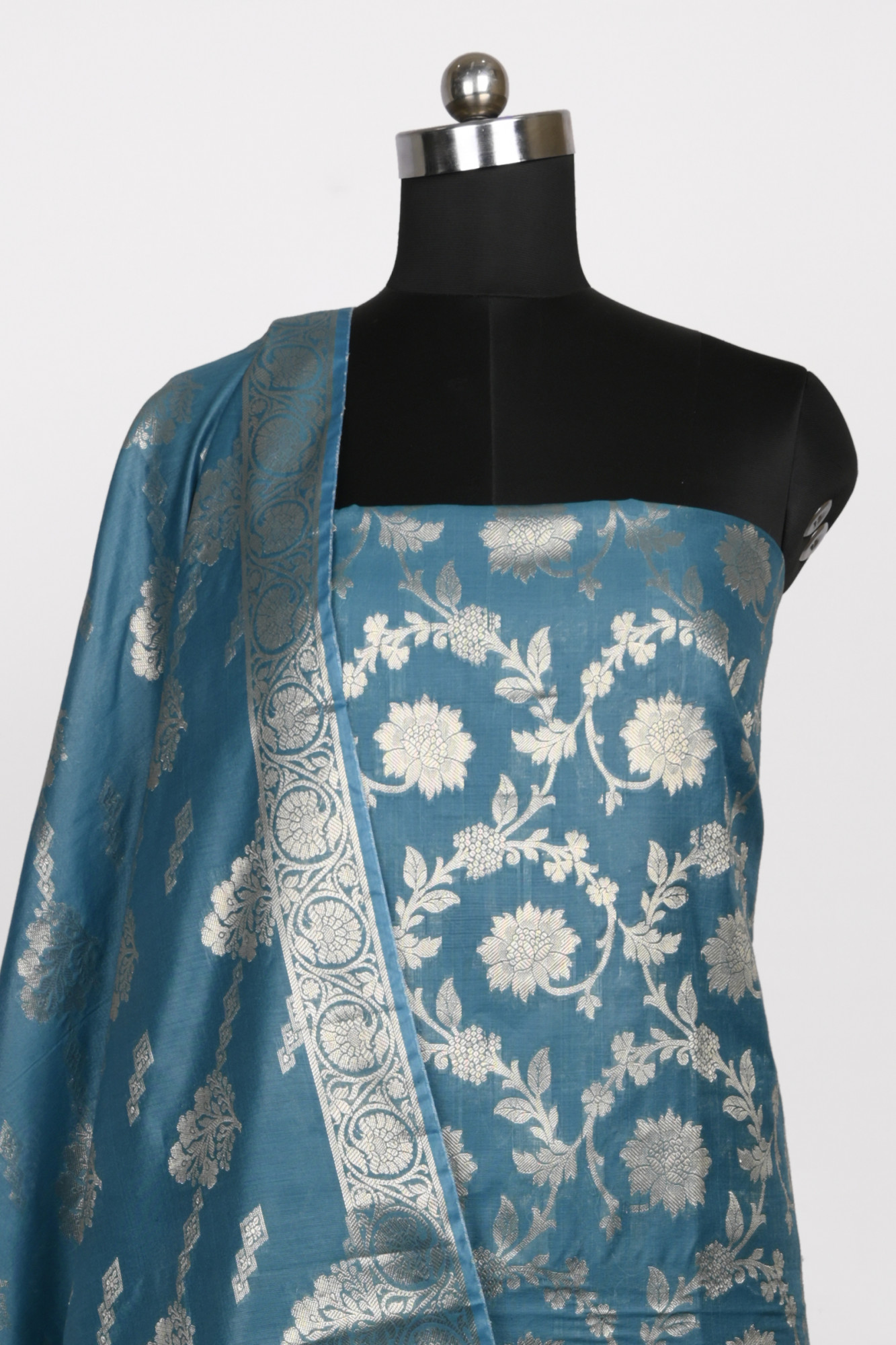 Blue Chanderi Silk Unstitch suit set with Chanderi silk Dupatta - 1021-RGN-7B