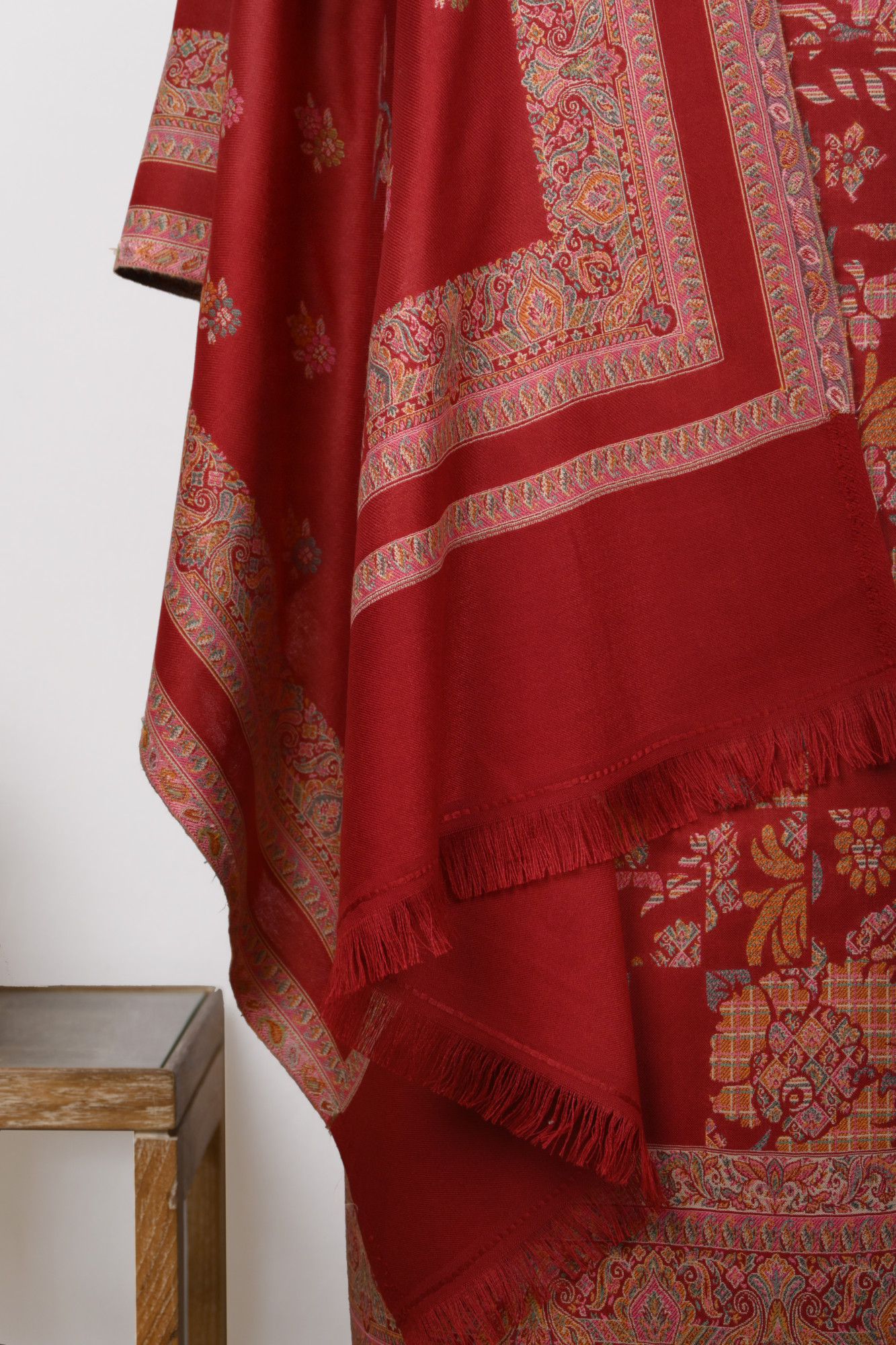 Red Printed Pashmina Suit Set With Dupatta - 1000-0484B