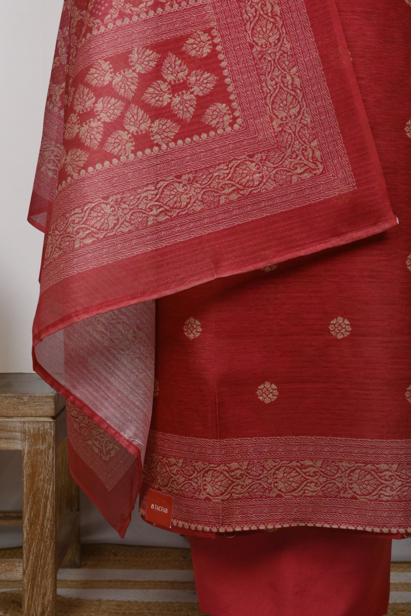 Red Chanderi Silk Unstitch suit set with Chanderi silk Dupatta - 220-9083-1A