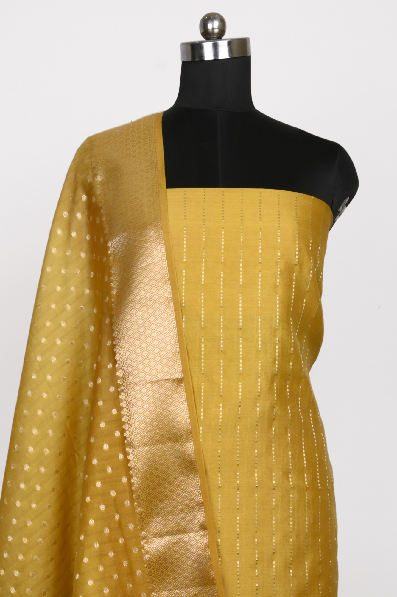 Yellow Chanderi Silk Unstitch suit set with Chanderi silk Dupatta - 1021-ANARKALI-4B