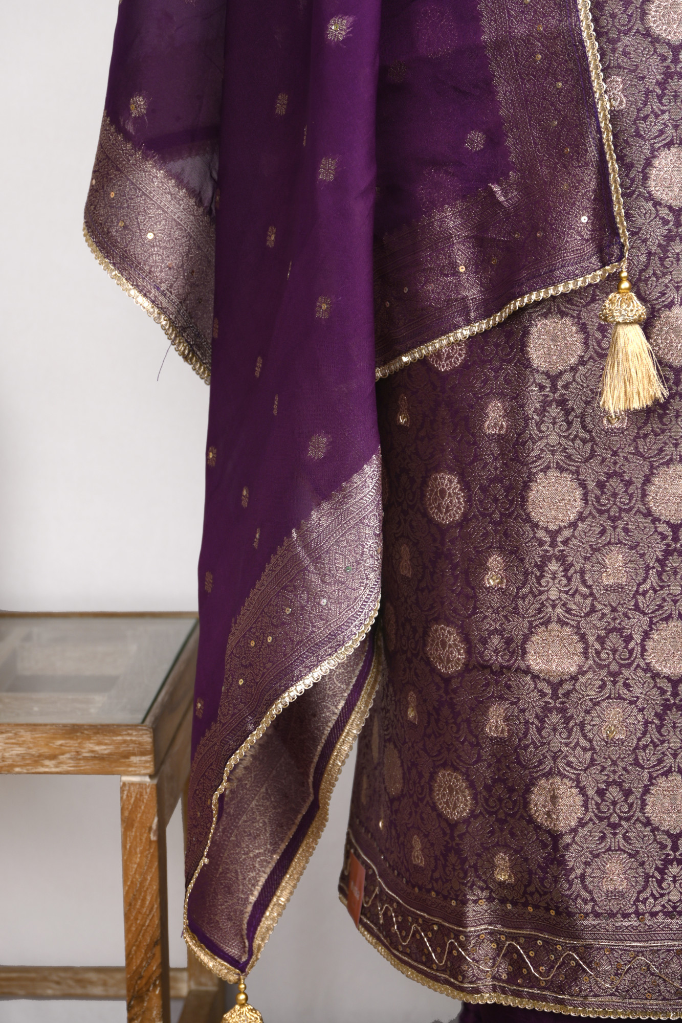 Purple Silk Suit Set with Beautiful Organza Dupatta - 131-GD470C