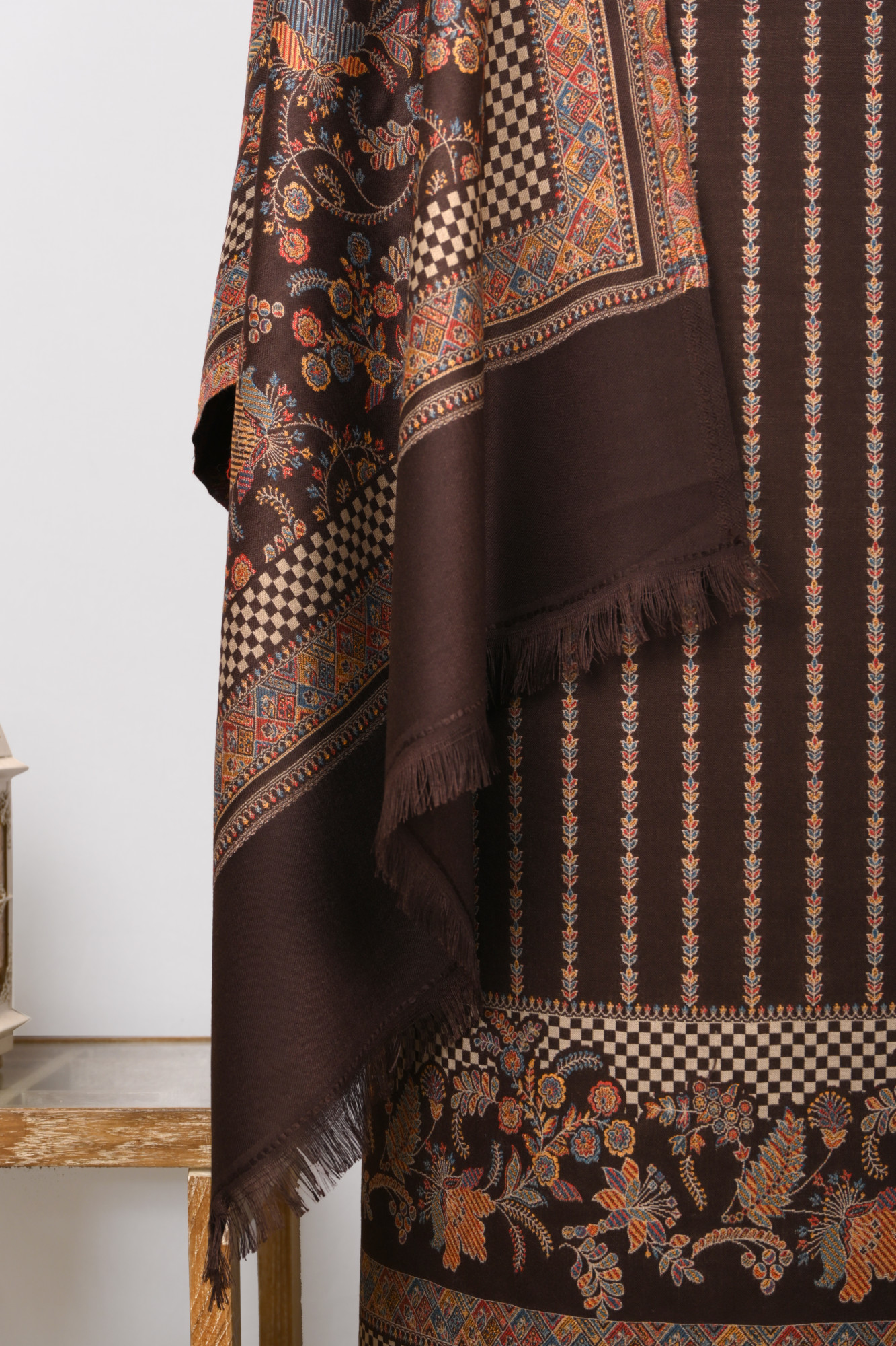 Coffee Printed Pashmina Suit Set With Dupatta - 1000-0480