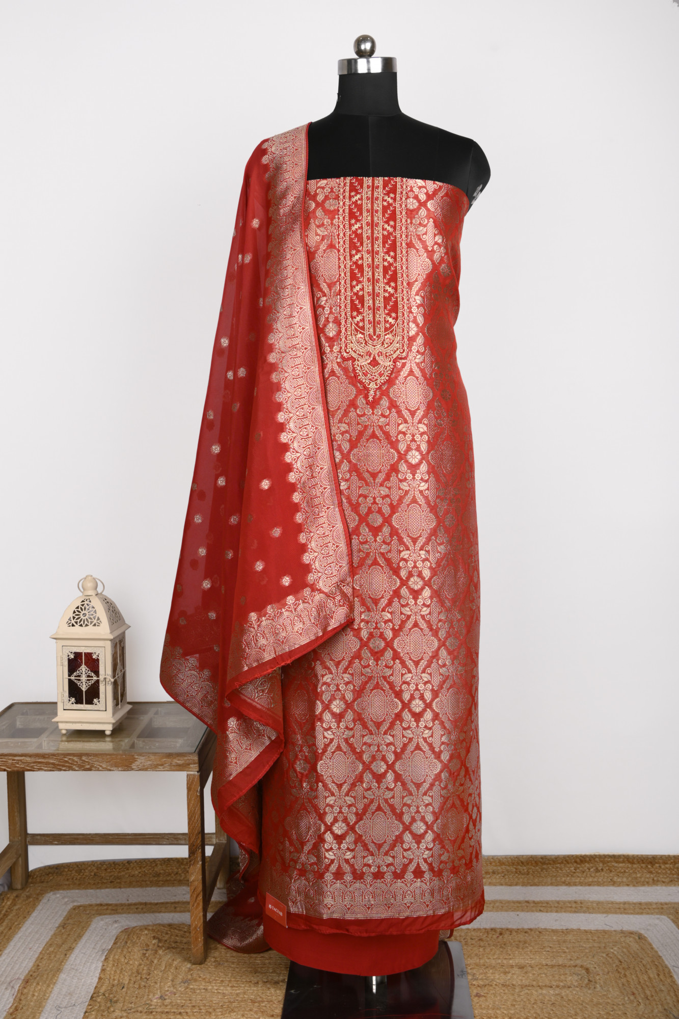 Red Organza Beautiful Suit Set with Dupatta - 131-KE11242