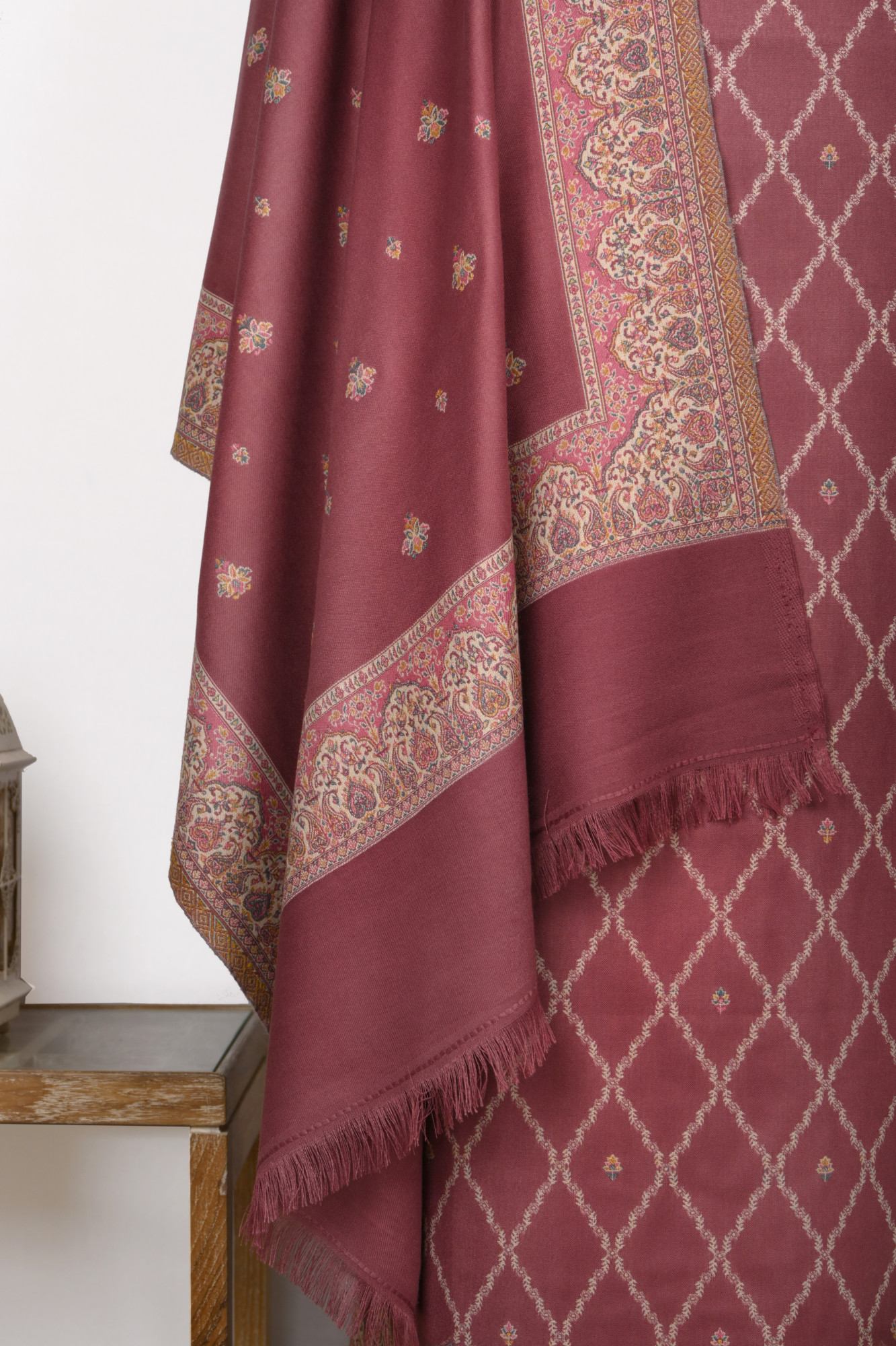 Pink Printed Pashmina Suit Set With Dupatta - 1000-0485C