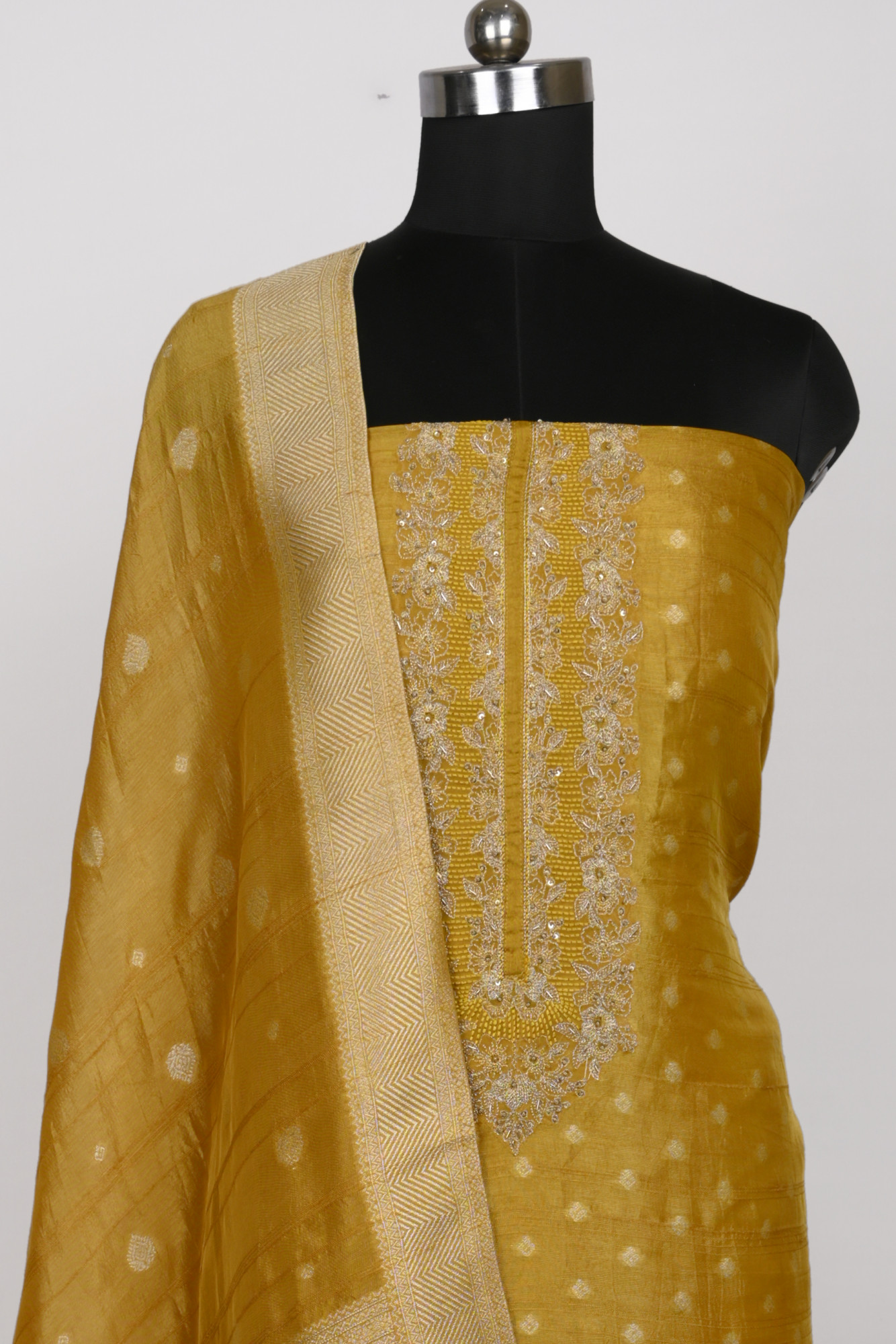 Yellow Chanderi Silk Beautiful Unstitch suit set with Dupatta - R157-SPR1958A