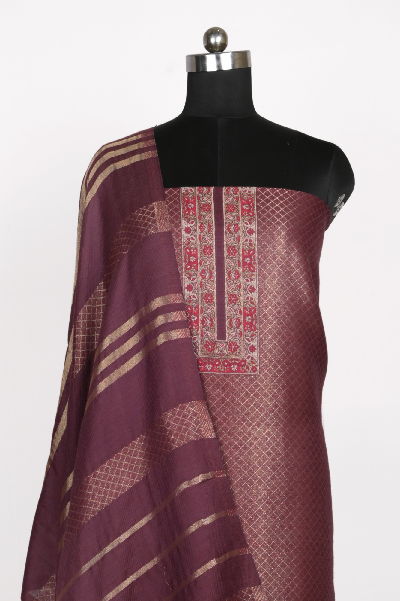 Maroon Pashmina Suit Set with Pashmina Dupatta - PASH1404B