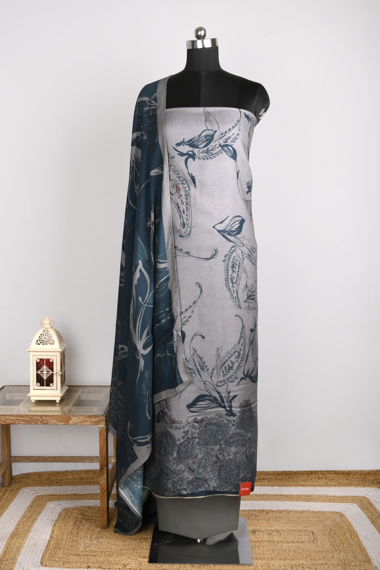 Grey Printed Spun Suit Set With Spun Dupatta - VARV06-2A