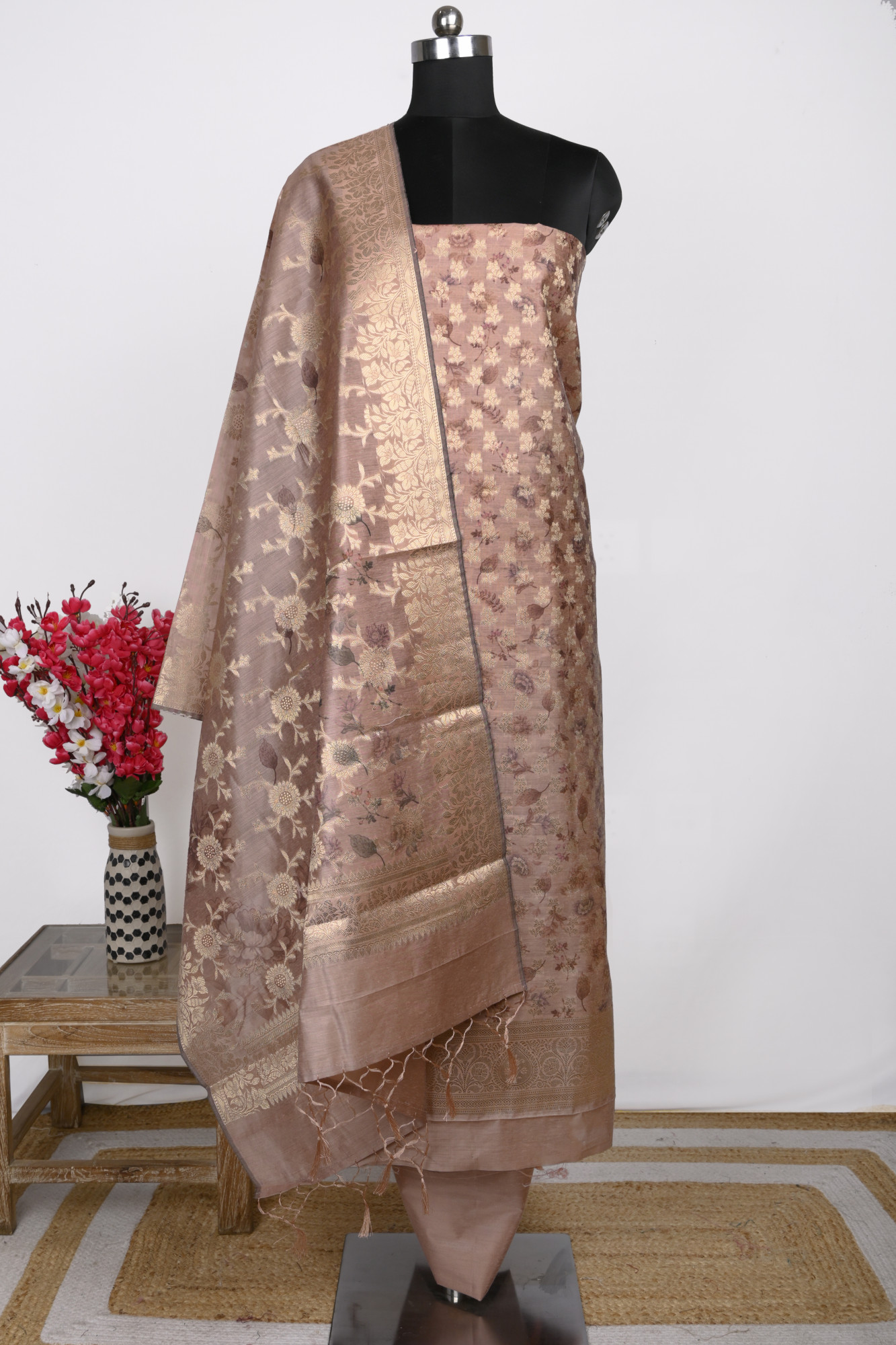 Mauve Chanderi Silk Unstitch Suit Set with Dupatta - 1021-SANAM-1D