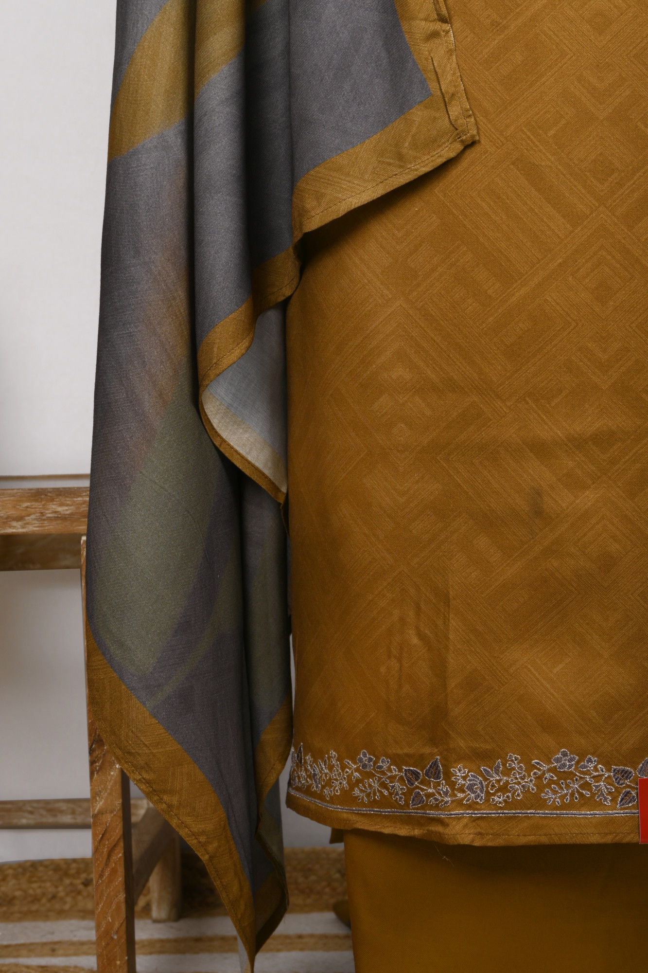 Mustard Spun Suit Set With Spun Dupatta - VARV01B