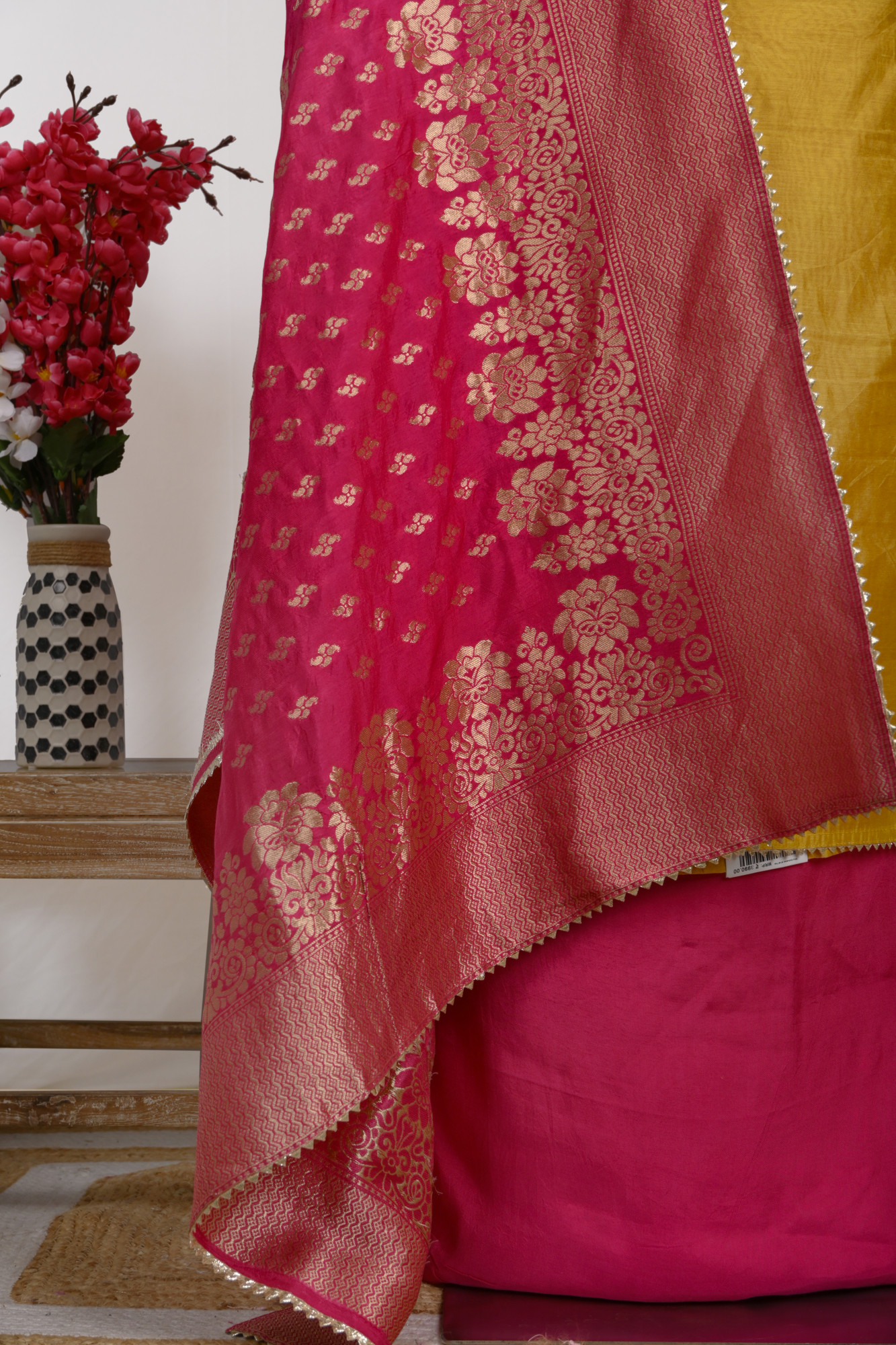 Yellow Chanderi Suit with Rani Dupatta Potli and Jutti - 912-KAR96054