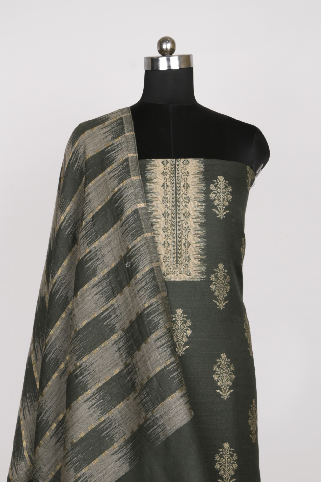 Green Pashmina Suit set with Pashmina Dupatta - PASH1403C