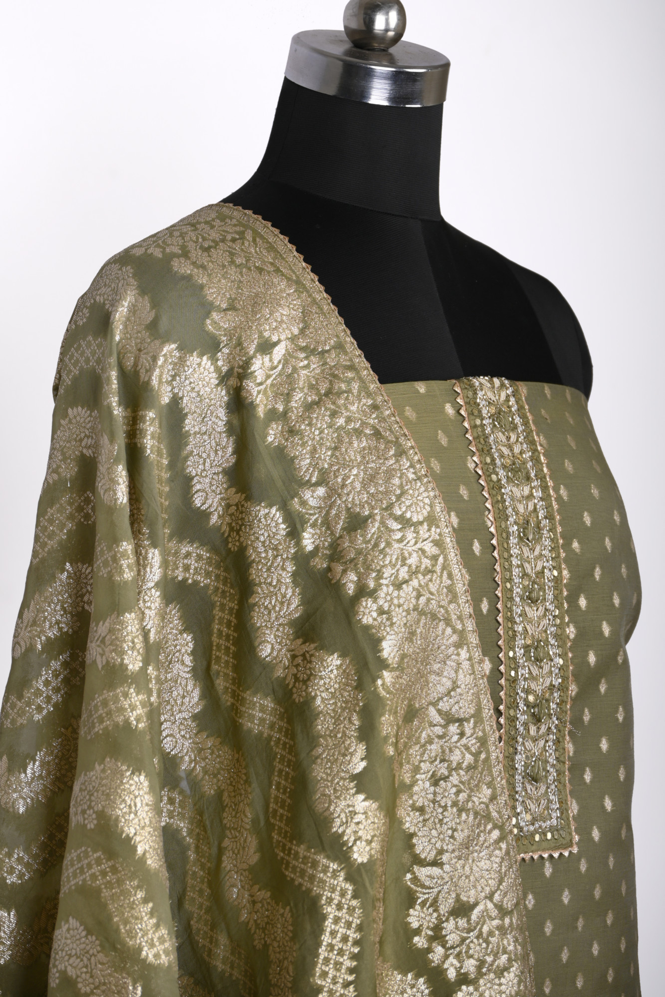 Mehndi Chanderi Silk Suit Set with Beautiful Dupatta - 912-BHT83523